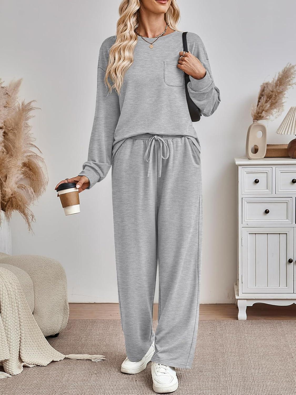 imageAUTOMET Womens Sweatsuits 2 Piece Lounge Matching Outfits Sweat Sets Tracksuit Travel Sweatshirts Fall Fashion Clothes 2025Grey