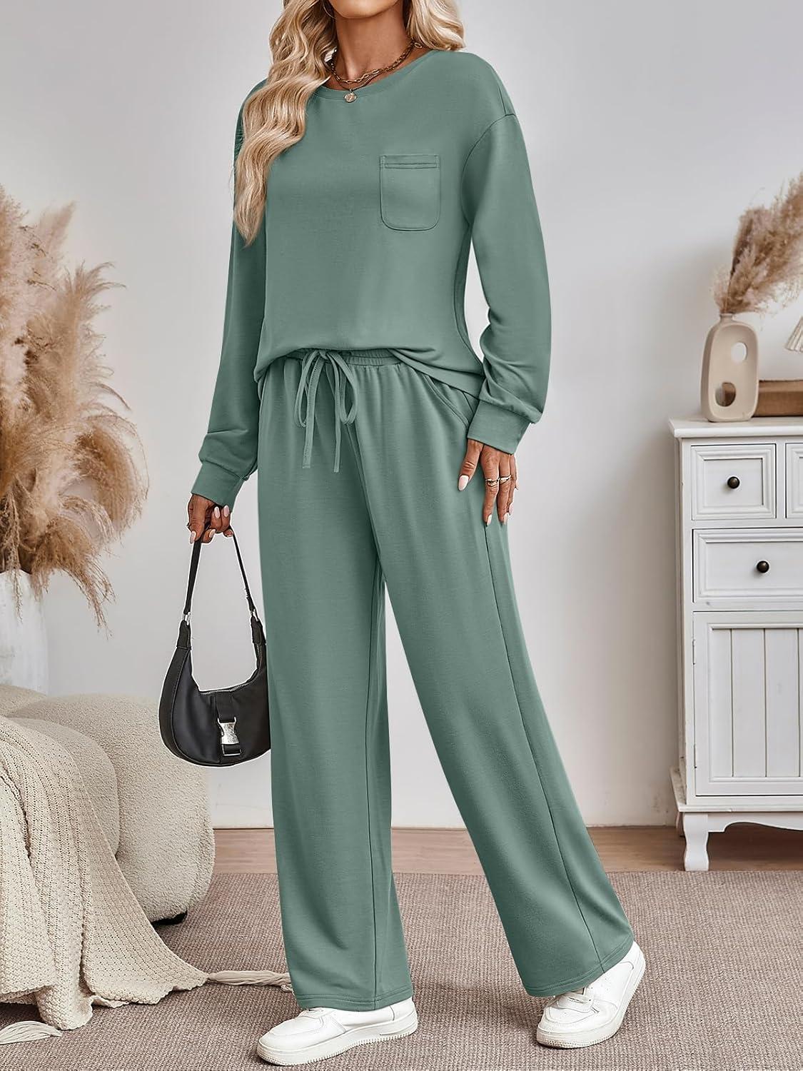 imageAUTOMET Womens Sweatsuits 2 Piece Lounge Matching Outfits Sweat Sets Tracksuit Travel Sweatshirts Fall Fashion Clothes 2025Lightgreen