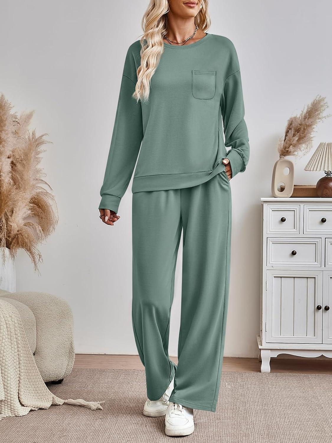 imageAUTOMET Womens Sweatsuits 2 Piece Lounge Matching Outfits Sweat Sets Tracksuit Travel Sweatshirts Fall Fashion Clothes 2025Lightgreen