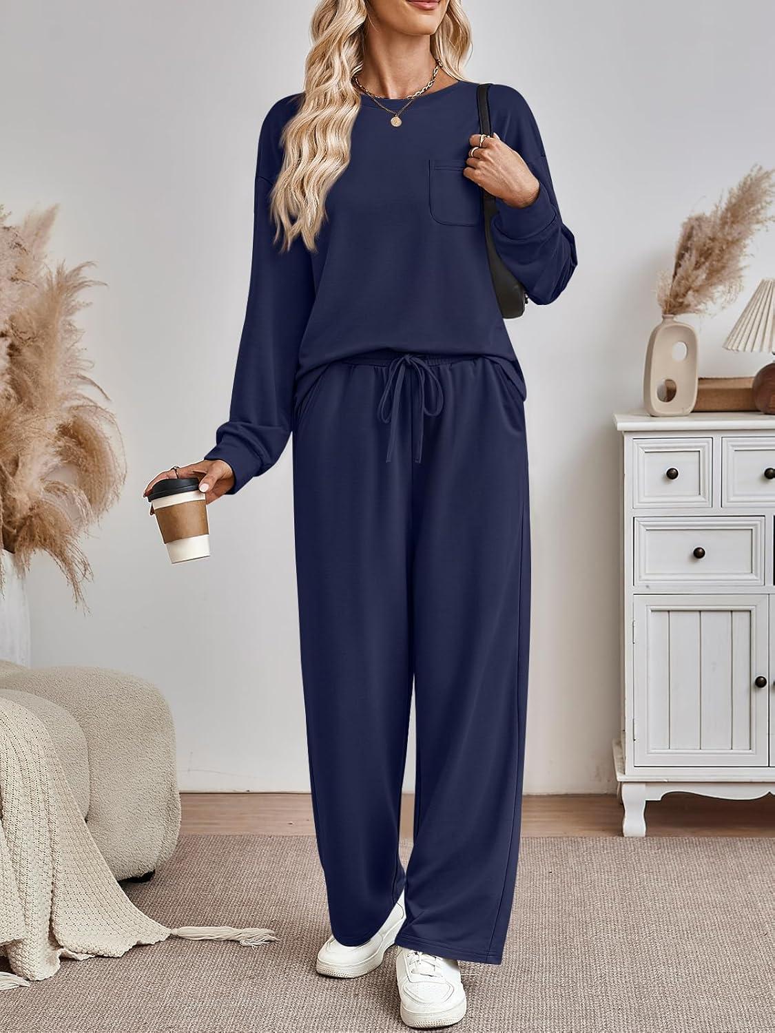 imageAUTOMET Womens Sweatsuits 2 Piece Lounge Matching Outfits Sweat Sets Tracksuit Travel Sweatshirts Fall Fashion Clothes 2025Navy