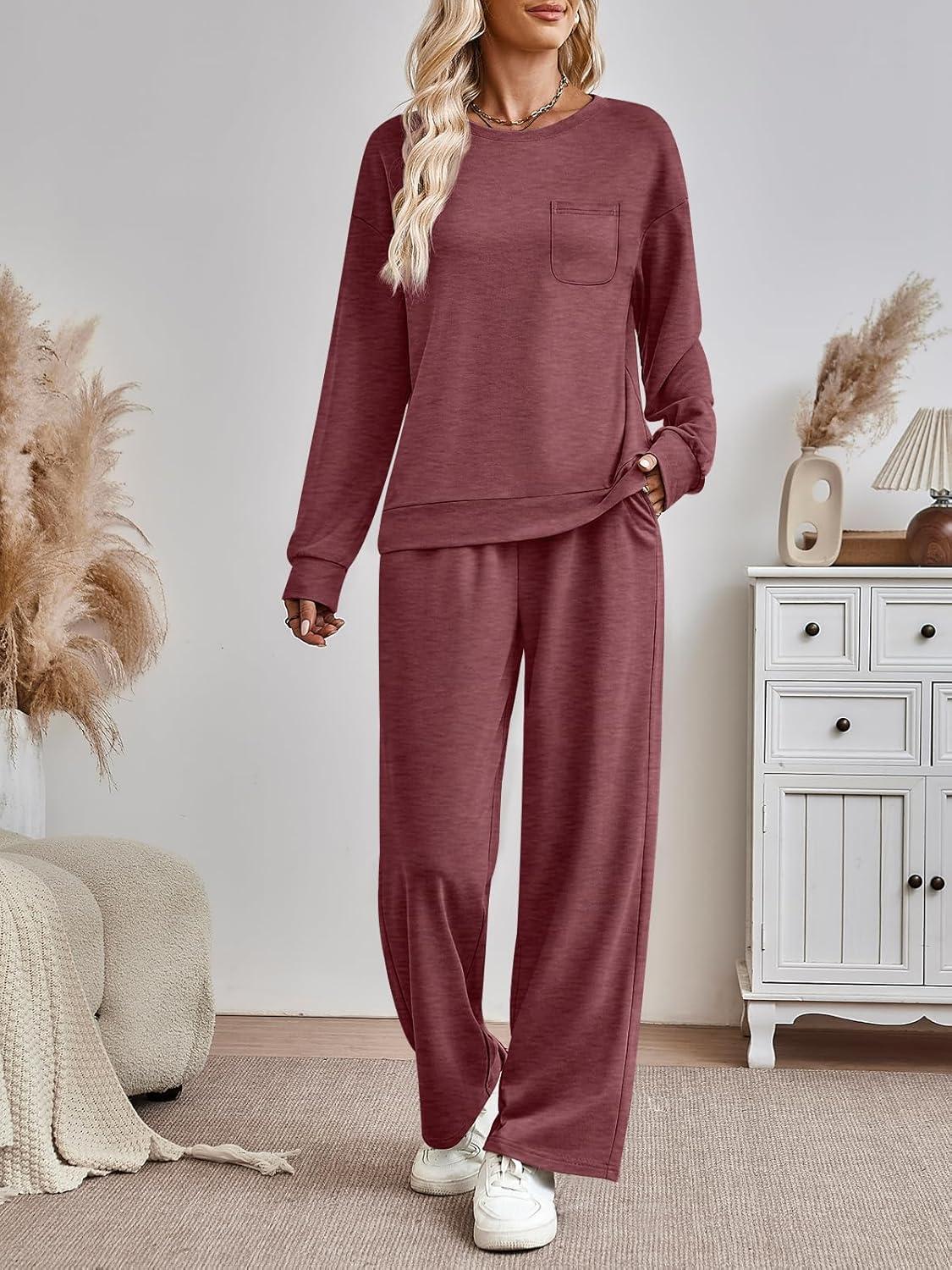 imageAUTOMET Womens Sweatsuits 2 Piece Lounge Matching Outfits Sweat Sets Tracksuit Travel Sweatshirts Fall Fashion Clothes 2025Winered