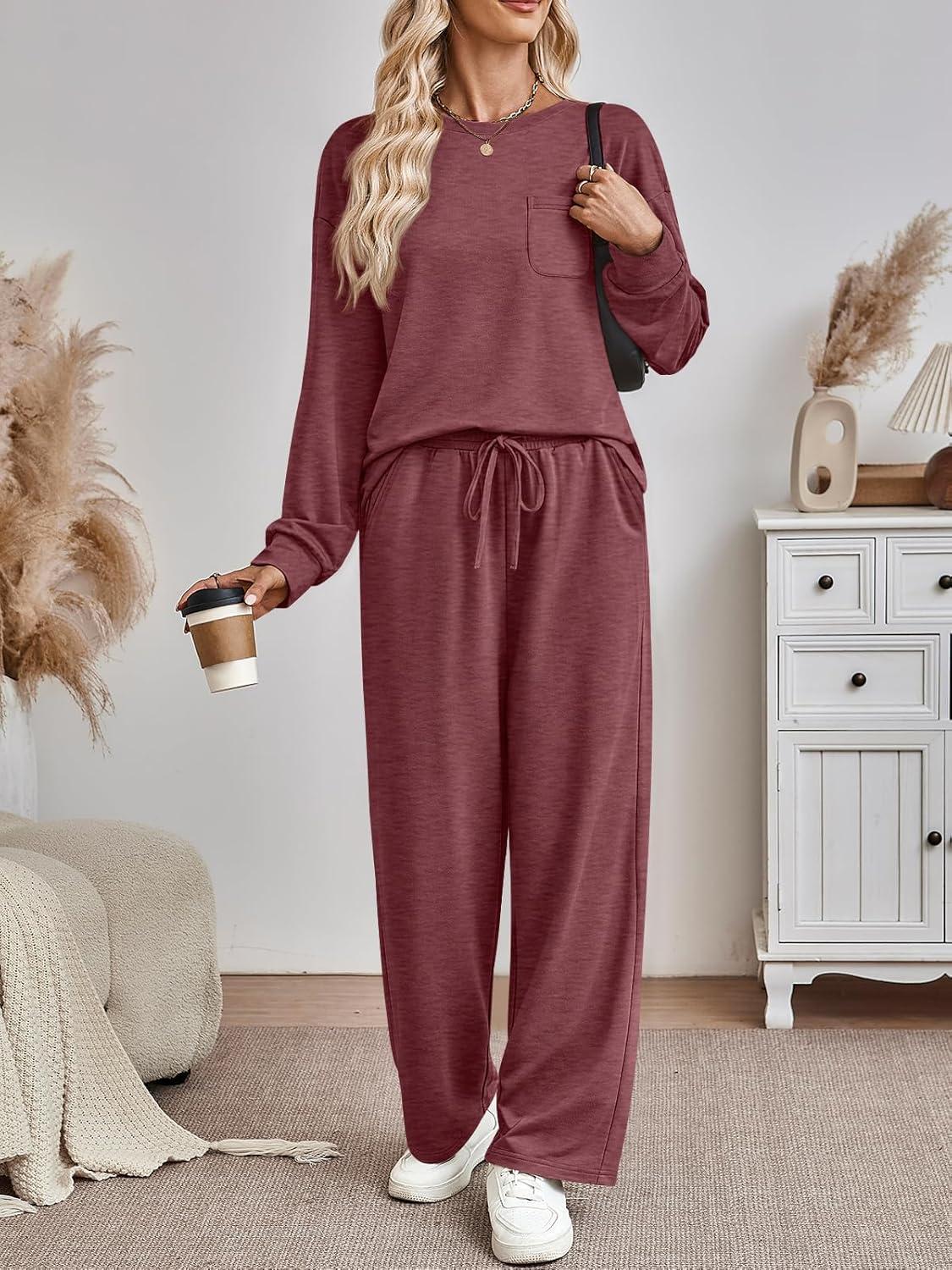 imageAUTOMET Womens Sweatsuits 2 Piece Lounge Matching Outfits Sweat Sets Tracksuit Travel Sweatshirts Fall Fashion Clothes 2025Winered