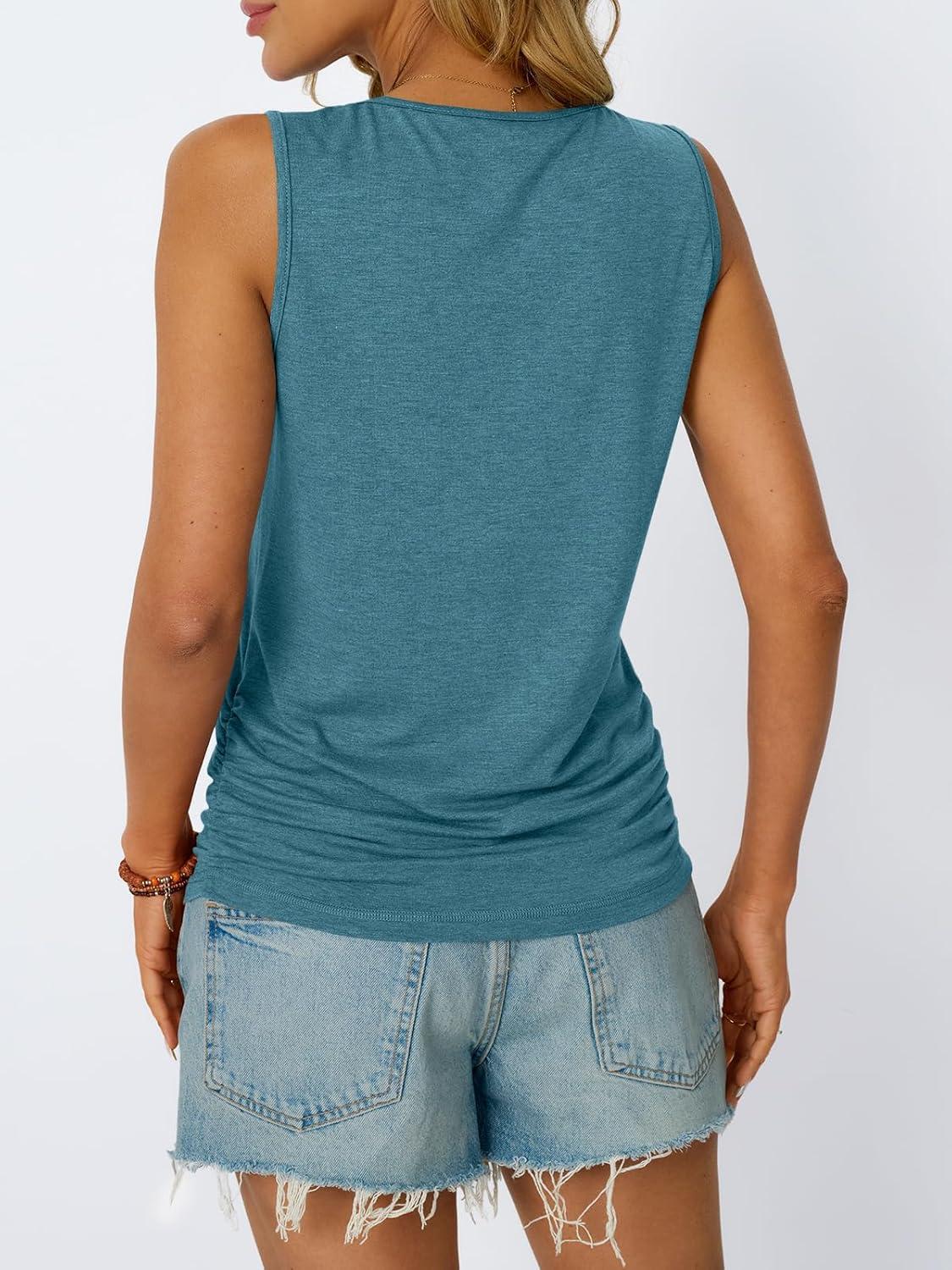 imageAUTOMET Womens Tank Tops 2025 Sleeveless Square Round Neck Ruched Spring Summer Tee Shirts Basic Outfits Trendy ClothesBluegreen