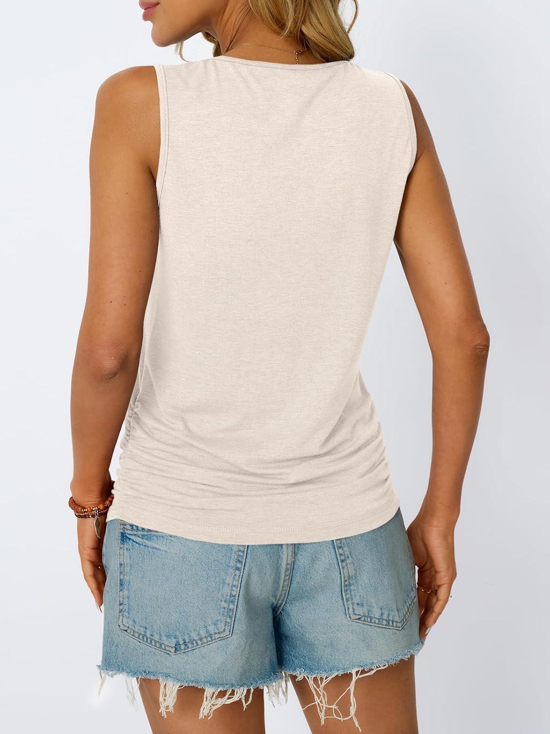 imageAUTOMET Womens Tank Tops 2025 Sleeveless Square Round Neck Ruched Spring Summer Tee Shirts Basic Outfits Trendy ClothesCream