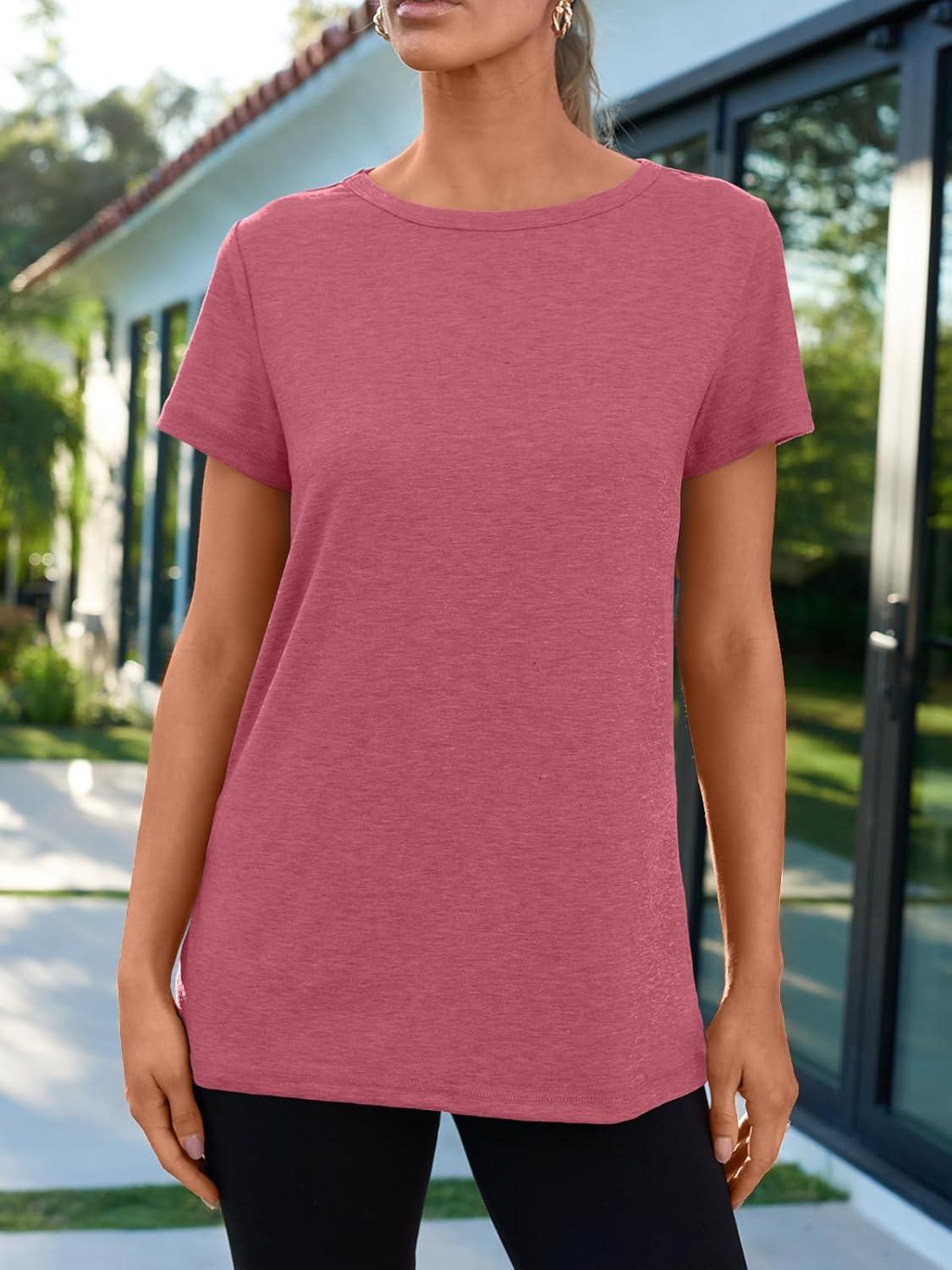 imageAUTOMET Womens Tops Shorts Sleeve Shirts for Summer Spring Beach Vacation Plus Size Oversized Casual Tee for Teen Girls 202502hotpink