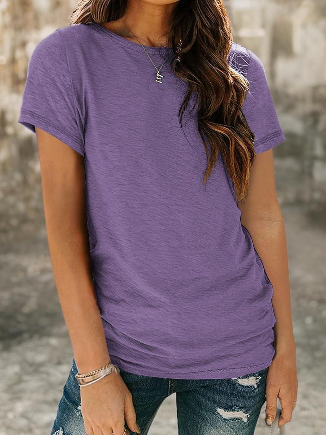 imageAUTOMET Womens Tops Shorts Sleeve Shirts for Summer Spring Beach Vacation Plus Size Oversized Casual Tee for Teen Girls 202502lavenderpurple