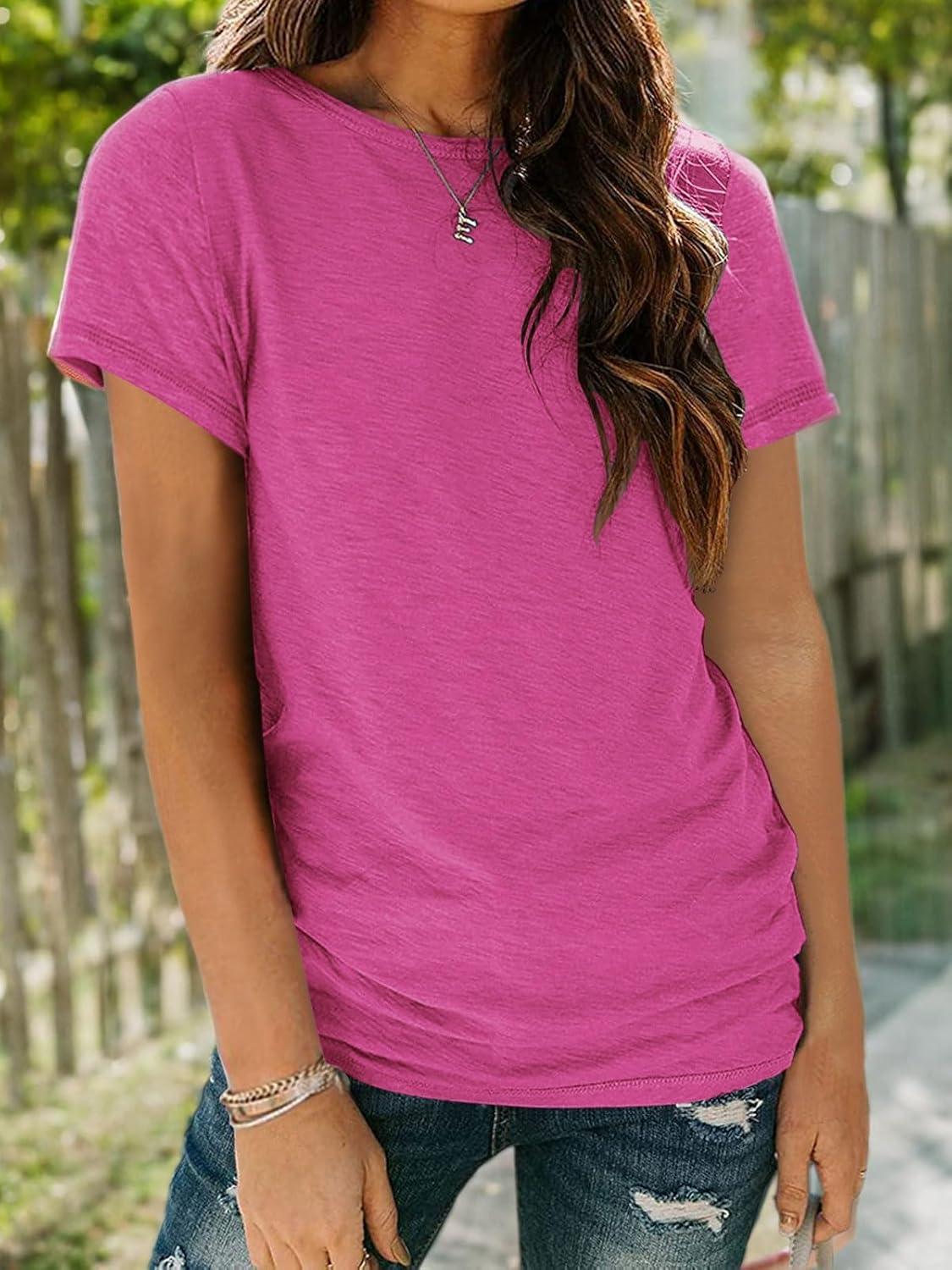 imageAUTOMET Womens Tops Shorts Sleeve Shirts for Summer Spring Beach Vacation Plus Size Oversized Casual Tee for Teen Girls 202502rosered