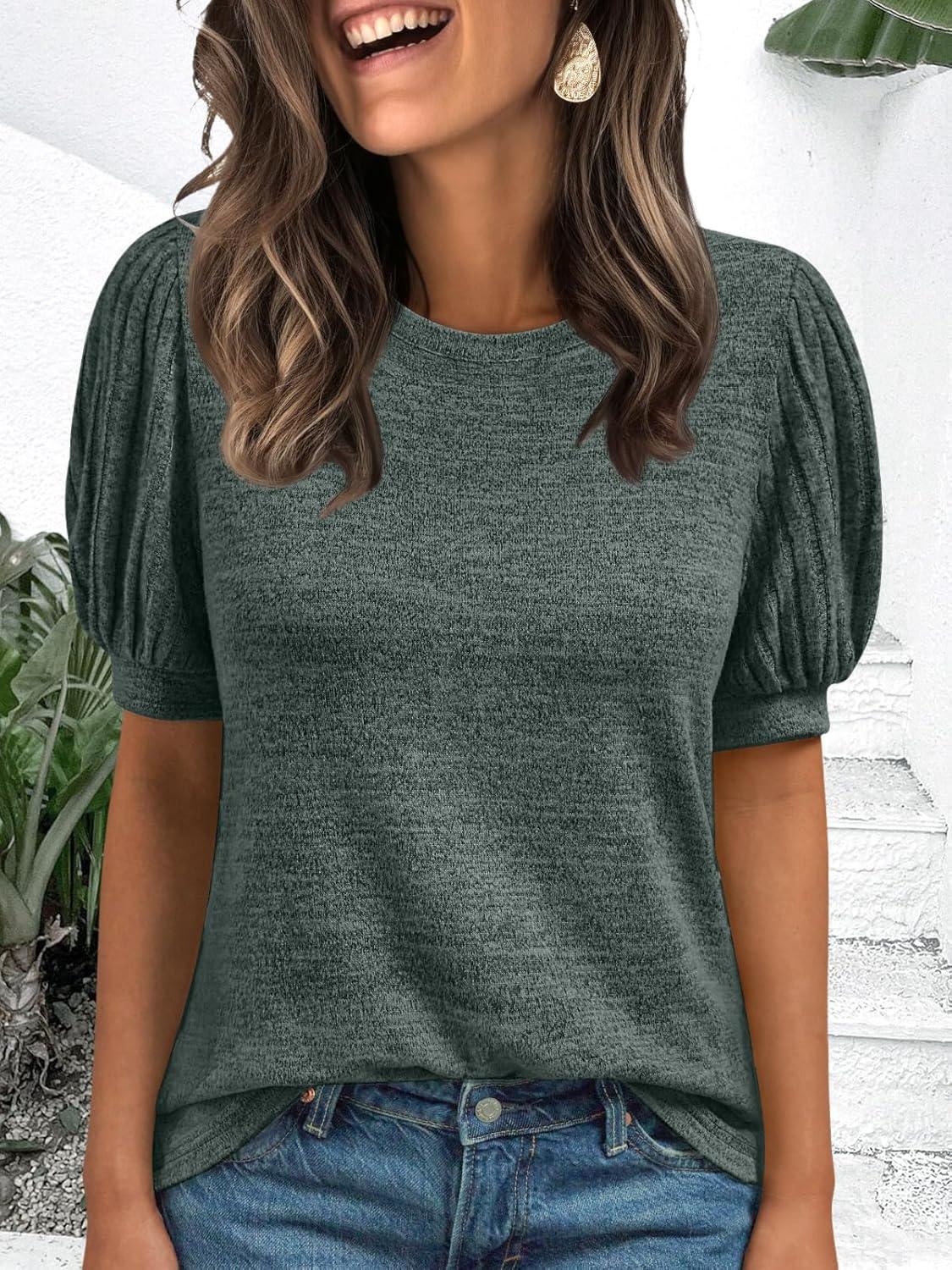 imageAUTOMET Womens Tops Summer Sweater Long Tunic Dressy Casual Blouses Business Cute Trendy Short Sleeve Shirt 2025Darkgreen