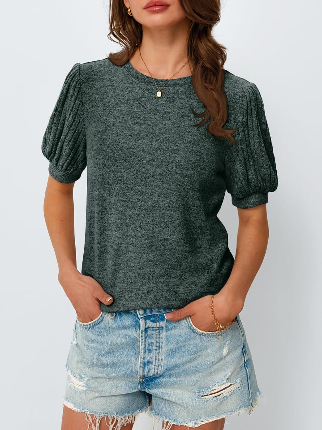 imageAUTOMET Womens Tops Summer Sweater Long Tunic Dressy Casual Blouses Business Cute Trendy Short Sleeve Shirt 2025Darkgreen