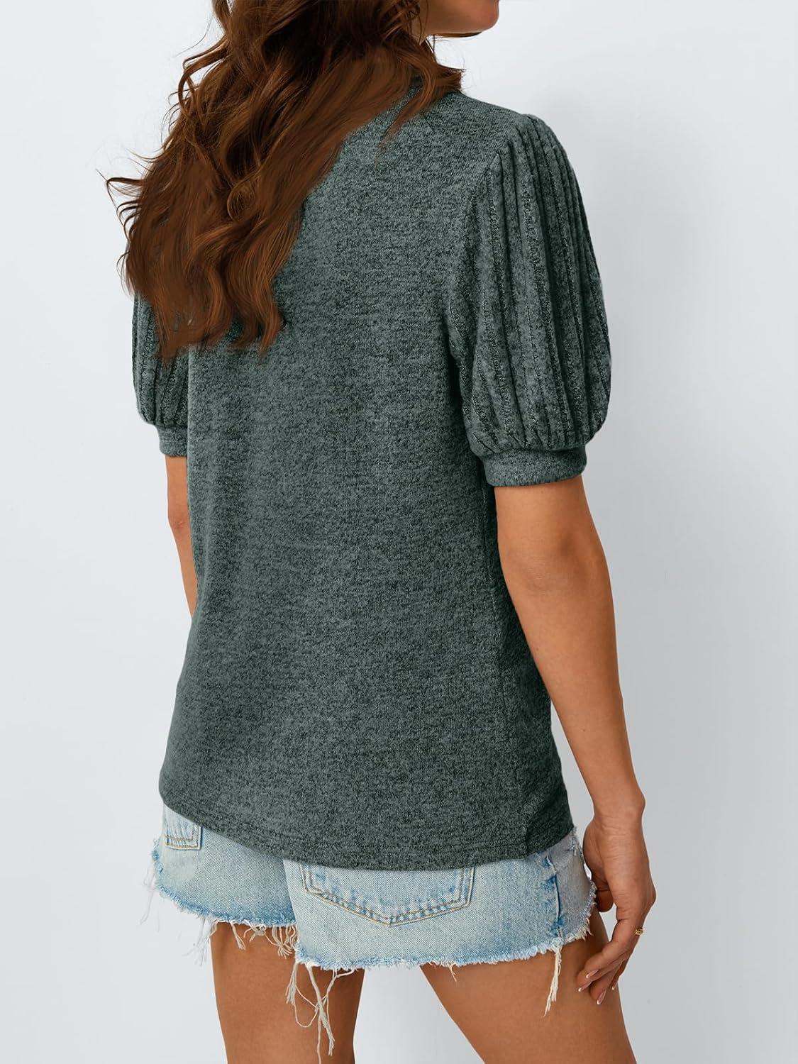 imageAUTOMET Womens Tops Summer Sweater Long Tunic Dressy Casual Blouses Business Cute Trendy Short Sleeve Shirt 2025Darkgreen