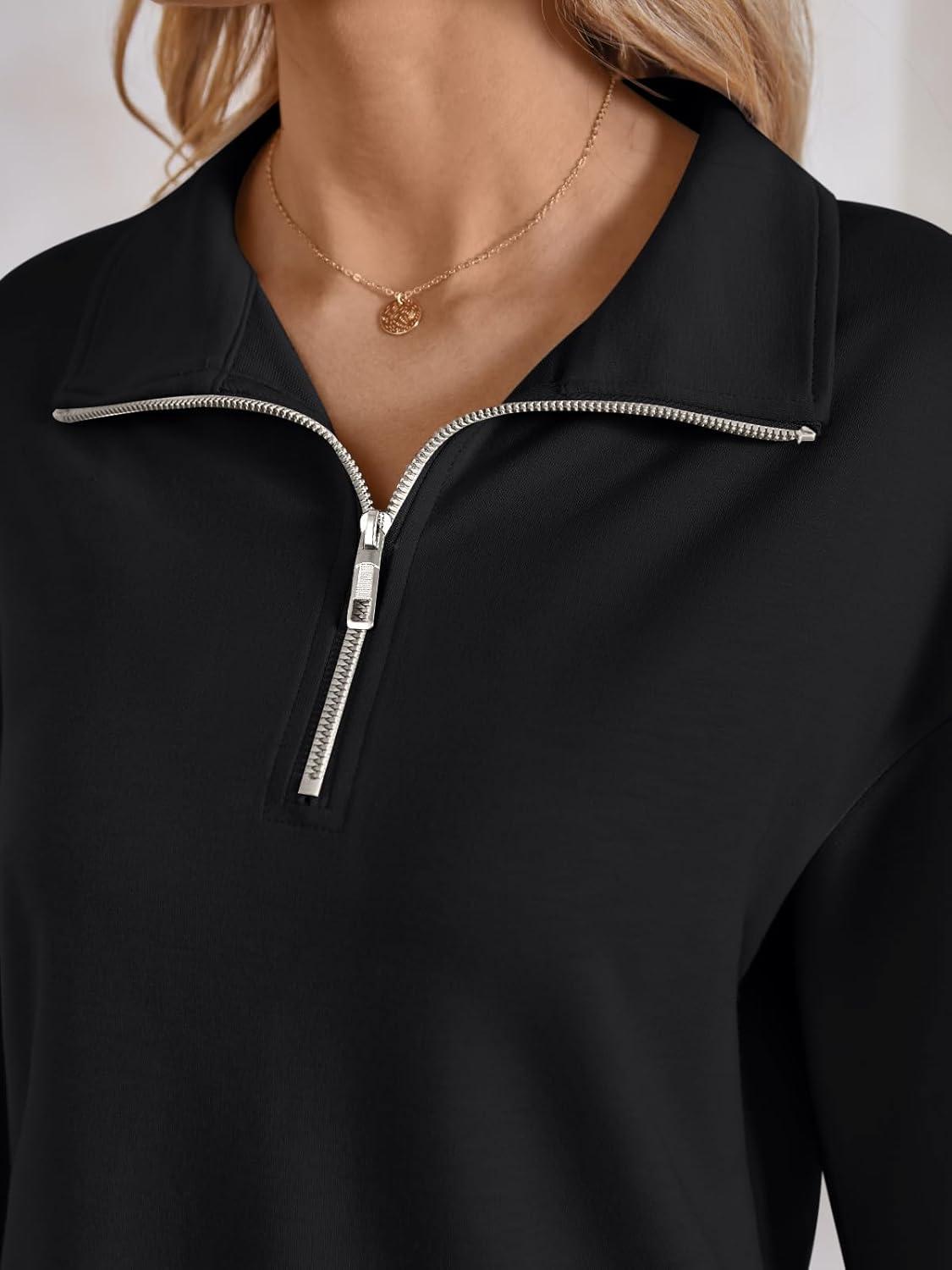 imageAUTOMET Womens Track Suits Set Sweatsuits Two Piece Outfits Lounge Sets Half Zip Lapel Sweatshirts Fall Fashion ClothesBlack