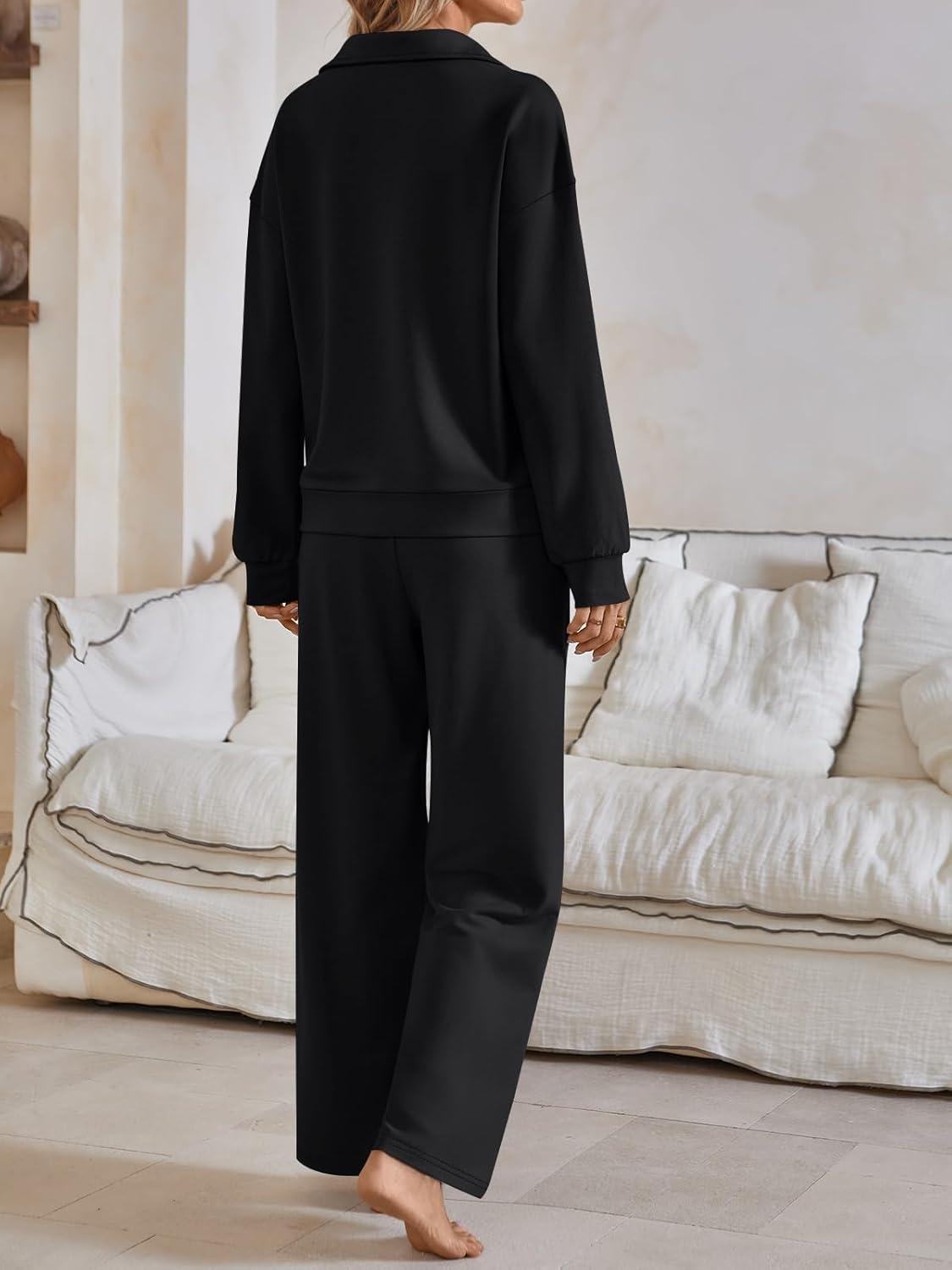 imageAUTOMET Womens Track Suits Set Sweatsuits Two Piece Outfits Lounge Sets Half Zip Lapel Sweatshirts Fall Fashion ClothesBlack