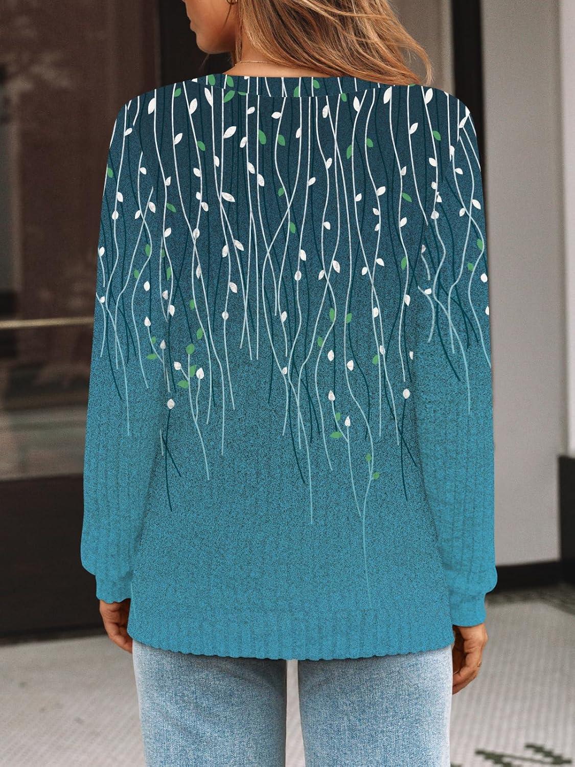 imageAUTOMET Womens V Neck Long Sleeve Shirt Fall Fashion Tops Tunic Dressy Casual Sweater Clothes Cute Trendy Work Outfits 2025Bohoflowerteal