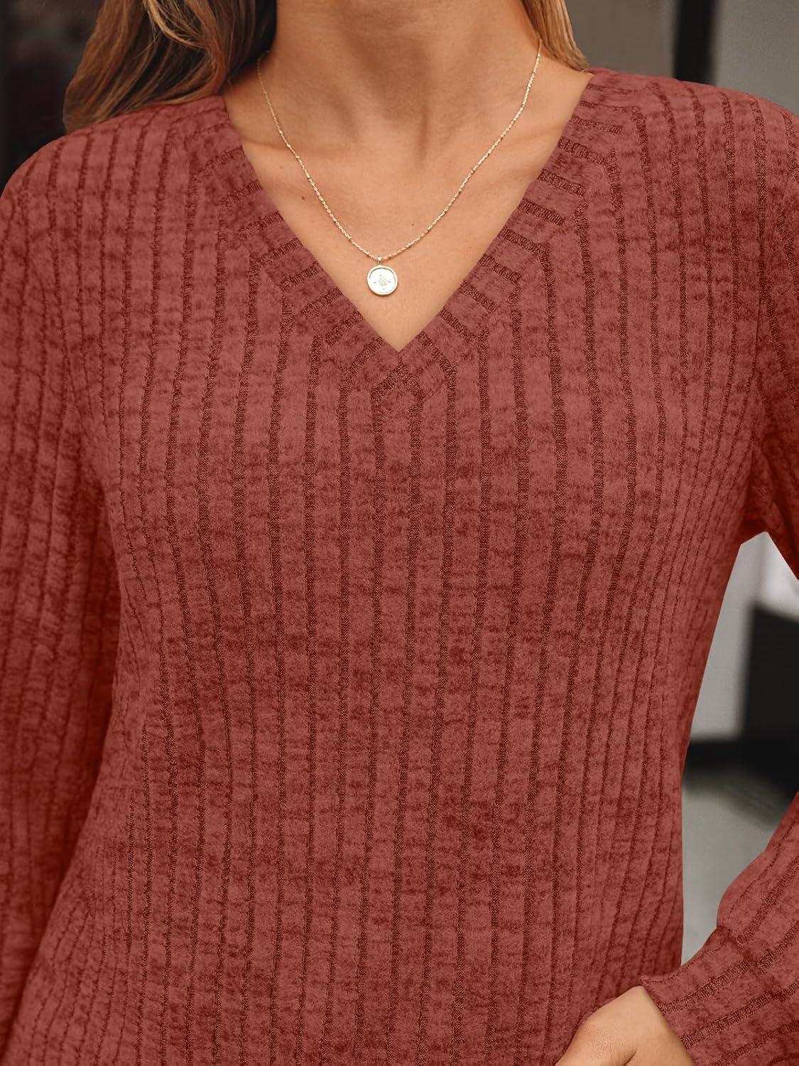 imageAUTOMET Womens V Neck Long Sleeve Shirt Fall Fashion Tops Tunic Dressy Casual Sweater Clothes Cute Trendy Work Outfits 2025Caramel