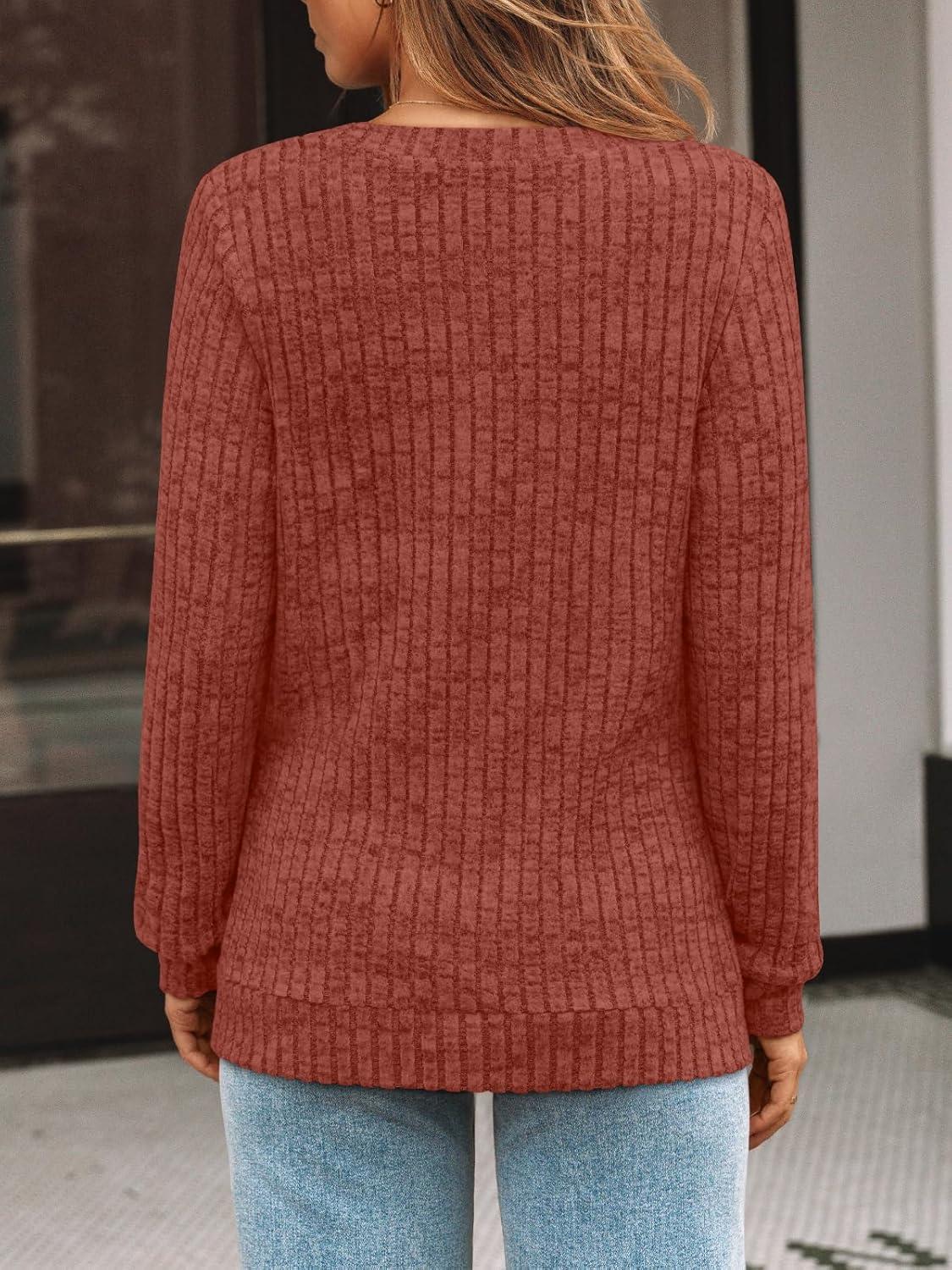 imageAUTOMET Womens V Neck Long Sleeve Shirt Fall Fashion Tops Tunic Dressy Casual Sweater Clothes Cute Trendy Work Outfits 2025Caramel