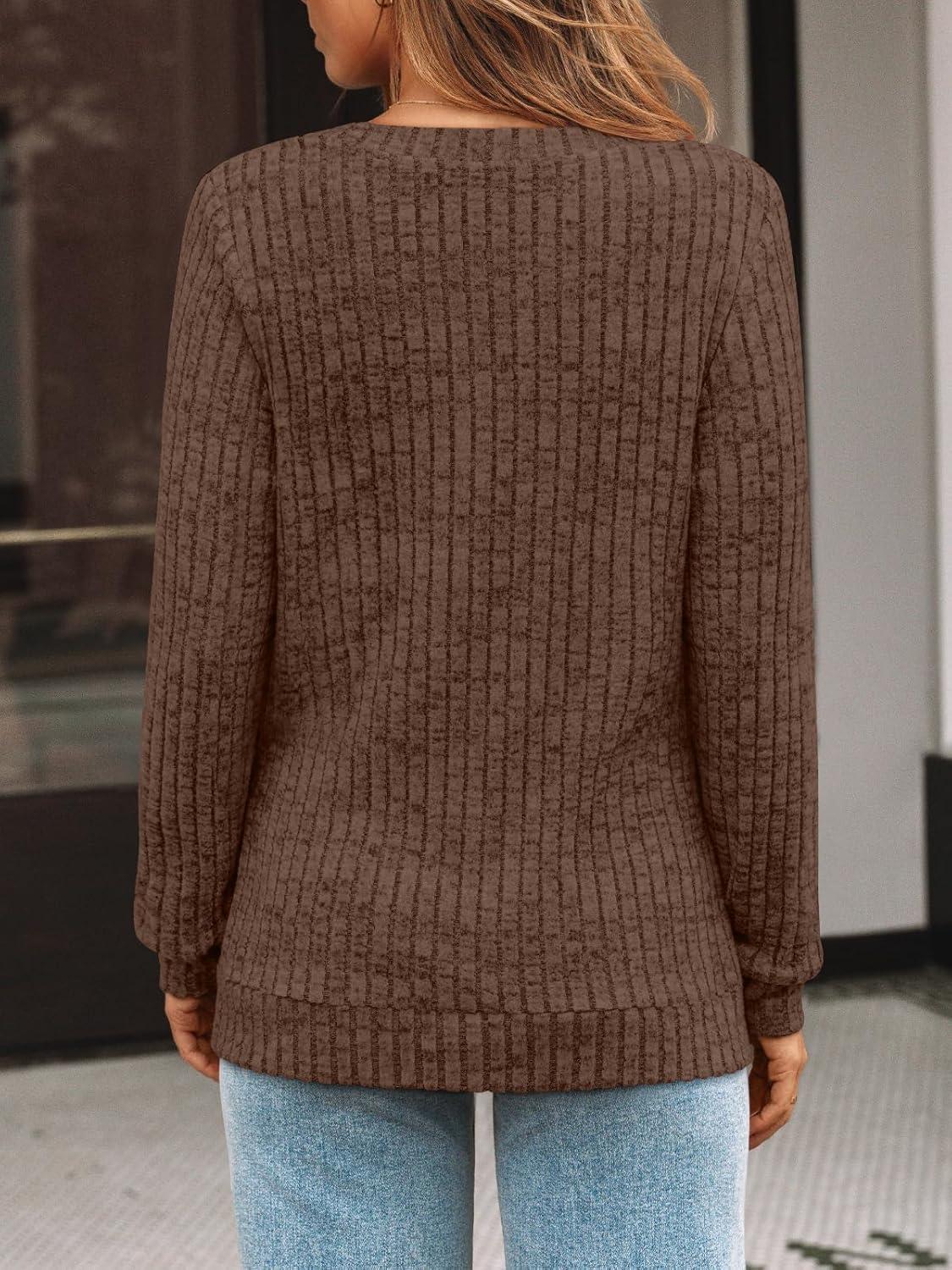 imageAUTOMET Womens V Neck Long Sleeve Shirt Fall Fashion Tops Tunic Dressy Casual Sweater Clothes Cute Trendy Work Outfits 2025Chocolatebrown