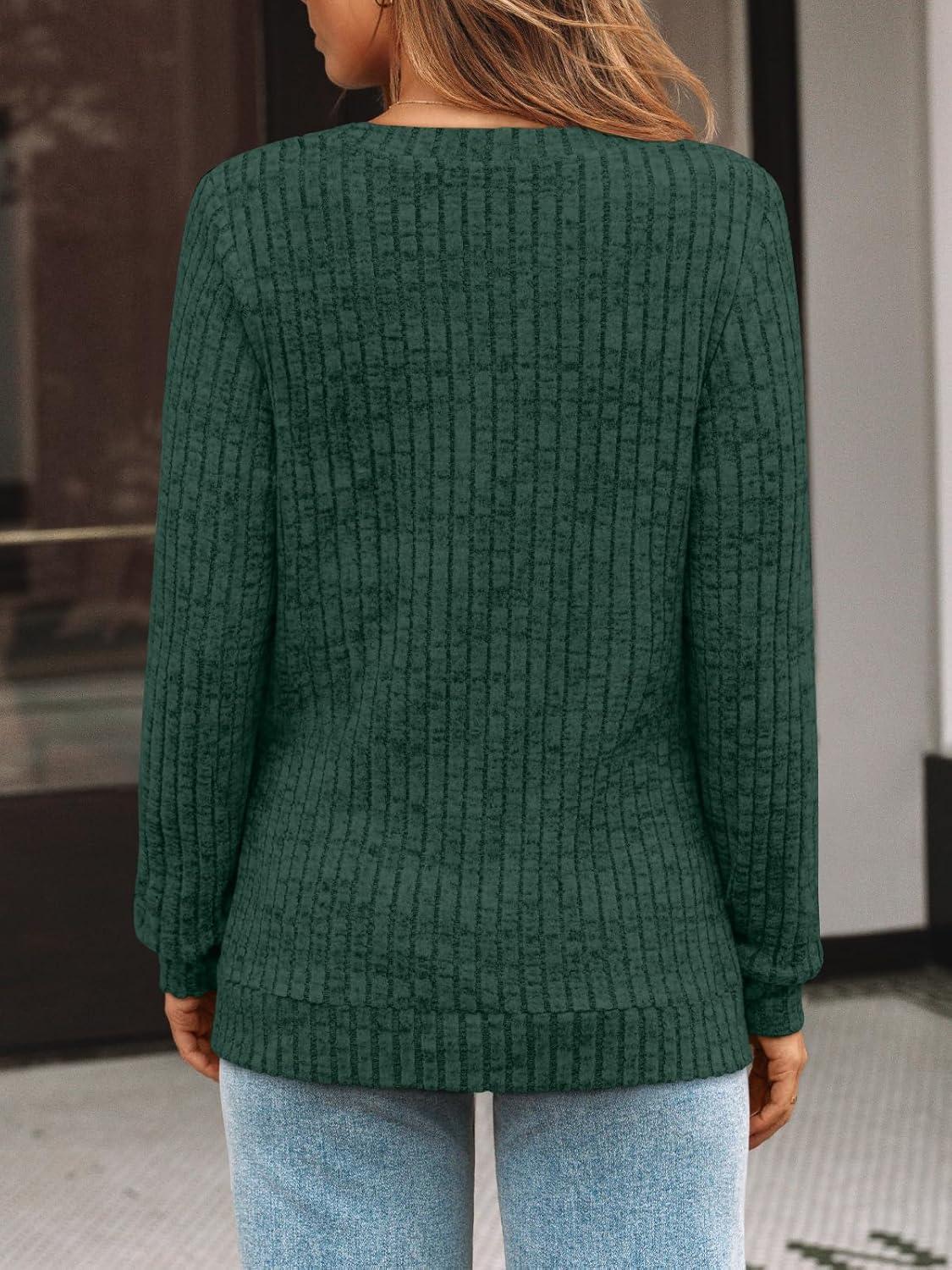 imageAUTOMET Womens V Neck Long Sleeve Shirt Fall Fashion Tops Tunic Dressy Casual Sweater Clothes Cute Trendy Work Outfits 2025Deepgreen