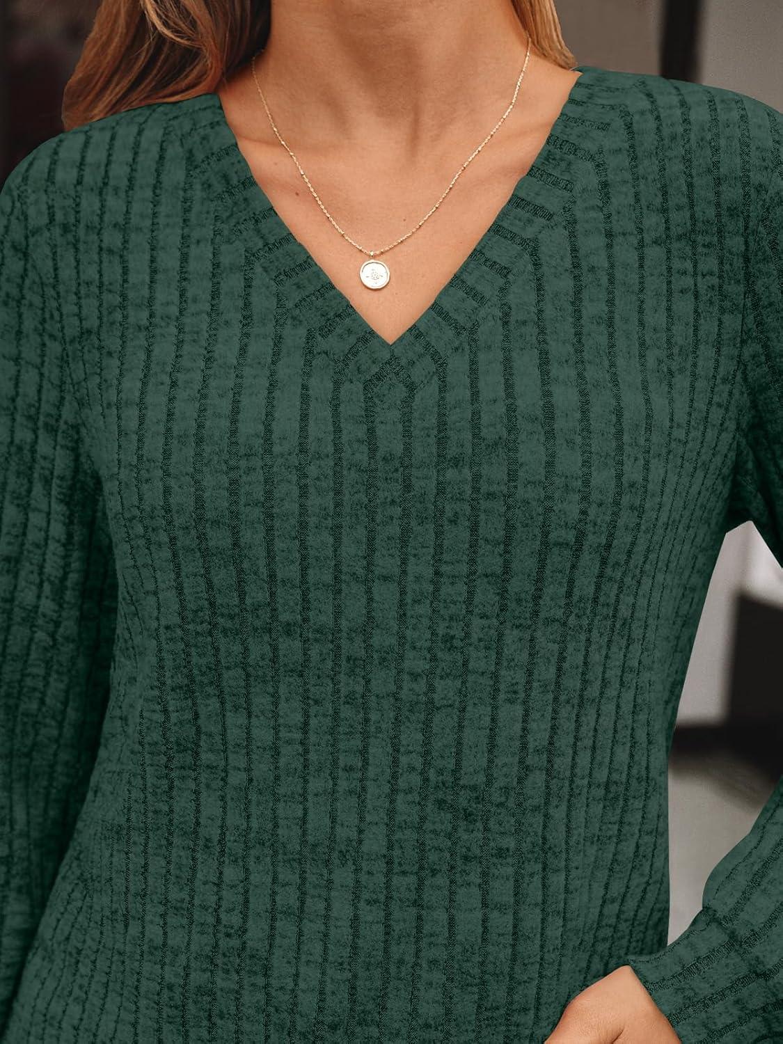 imageAUTOMET Womens V Neck Long Sleeve Shirt Fall Fashion Tops Tunic Dressy Casual Sweater Clothes Cute Trendy Work Outfits 2025Deepgreen