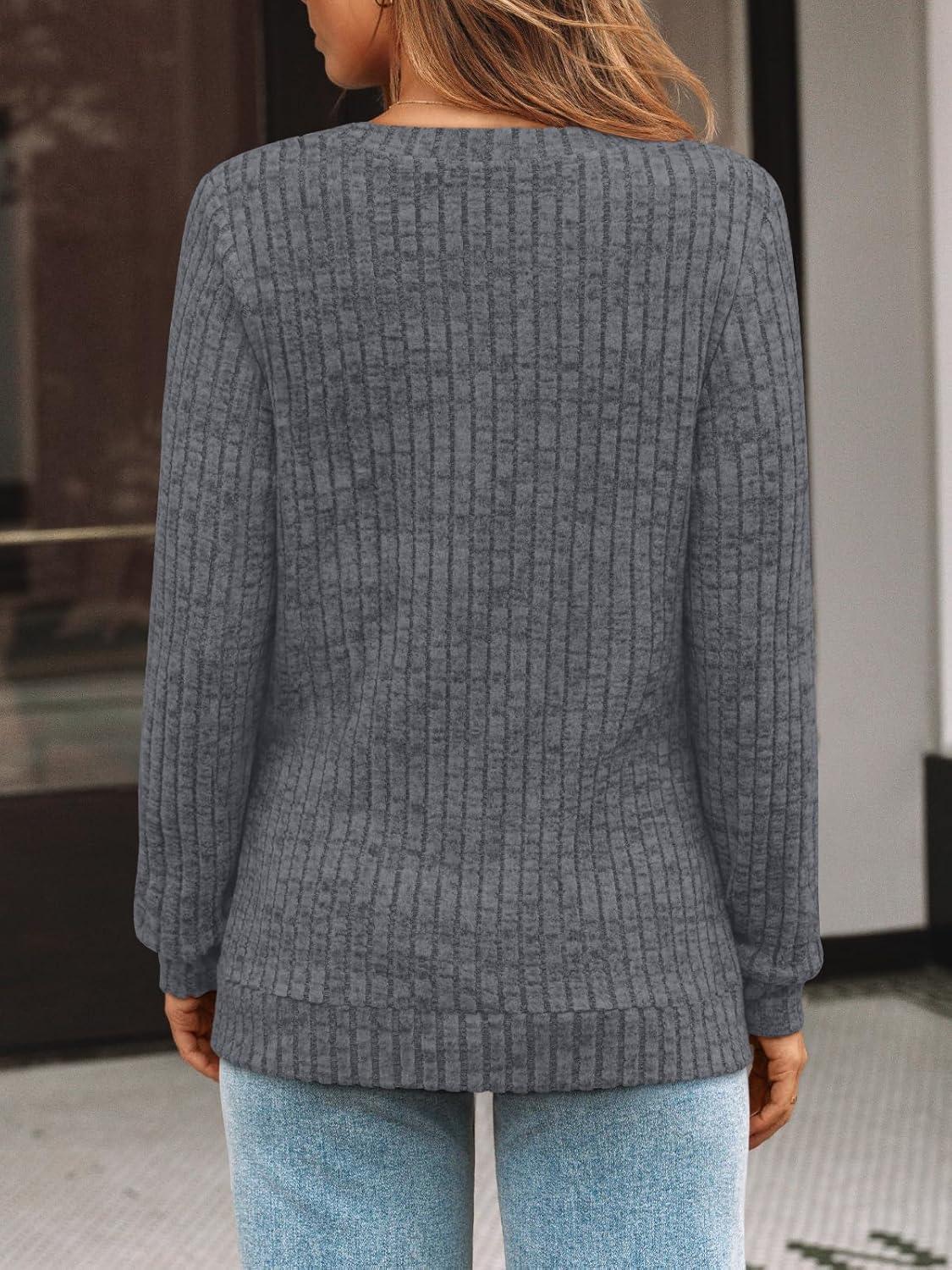 imageAUTOMET Womens V Neck Long Sleeve Shirt Fall Fashion Tops Tunic Dressy Casual Sweater Clothes Cute Trendy Work Outfits 2025Deepgrey