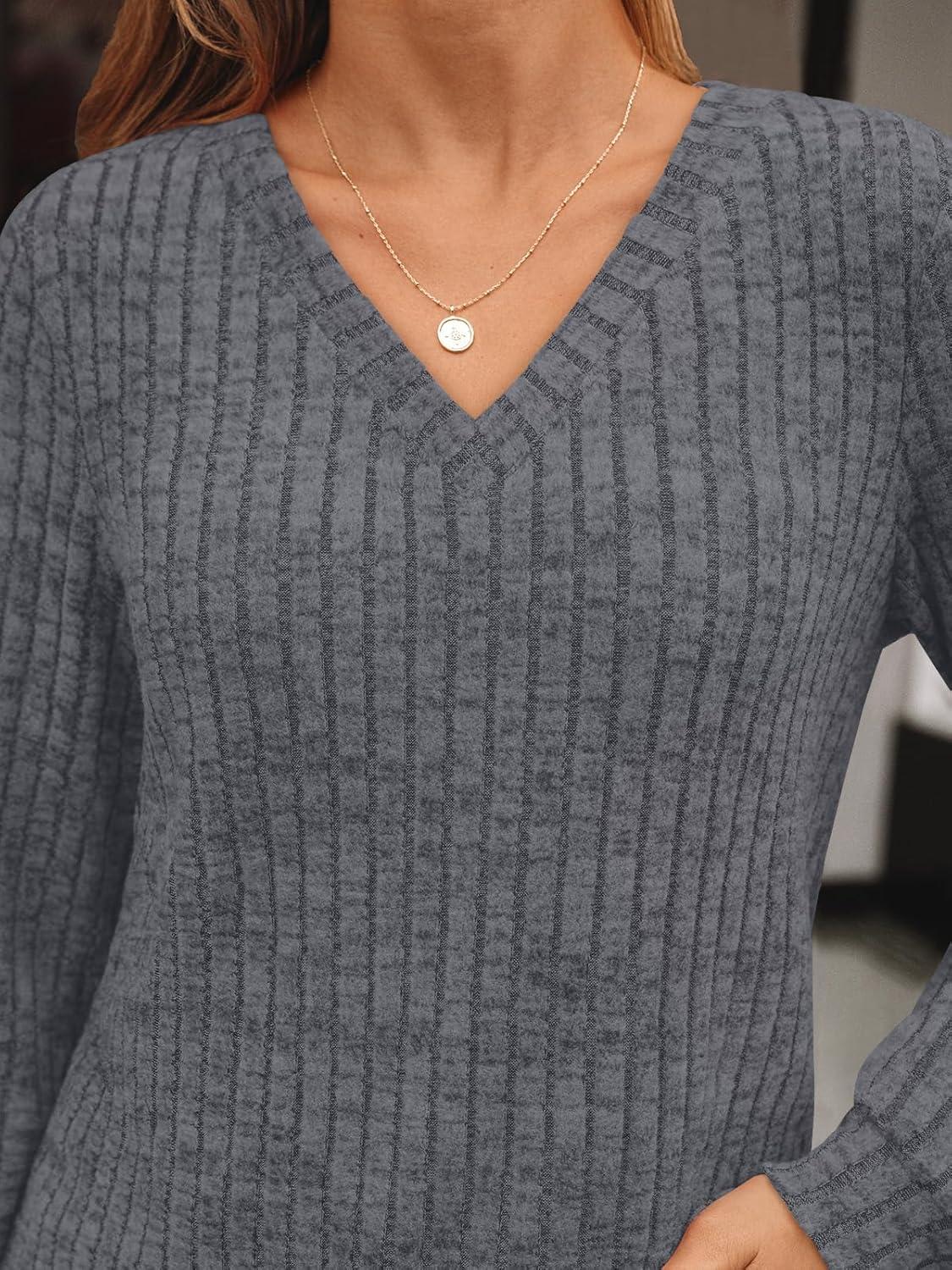 imageAUTOMET Womens V Neck Long Sleeve Shirt Fall Fashion Tops Tunic Dressy Casual Sweater Clothes Cute Trendy Work Outfits 2025Deepgrey