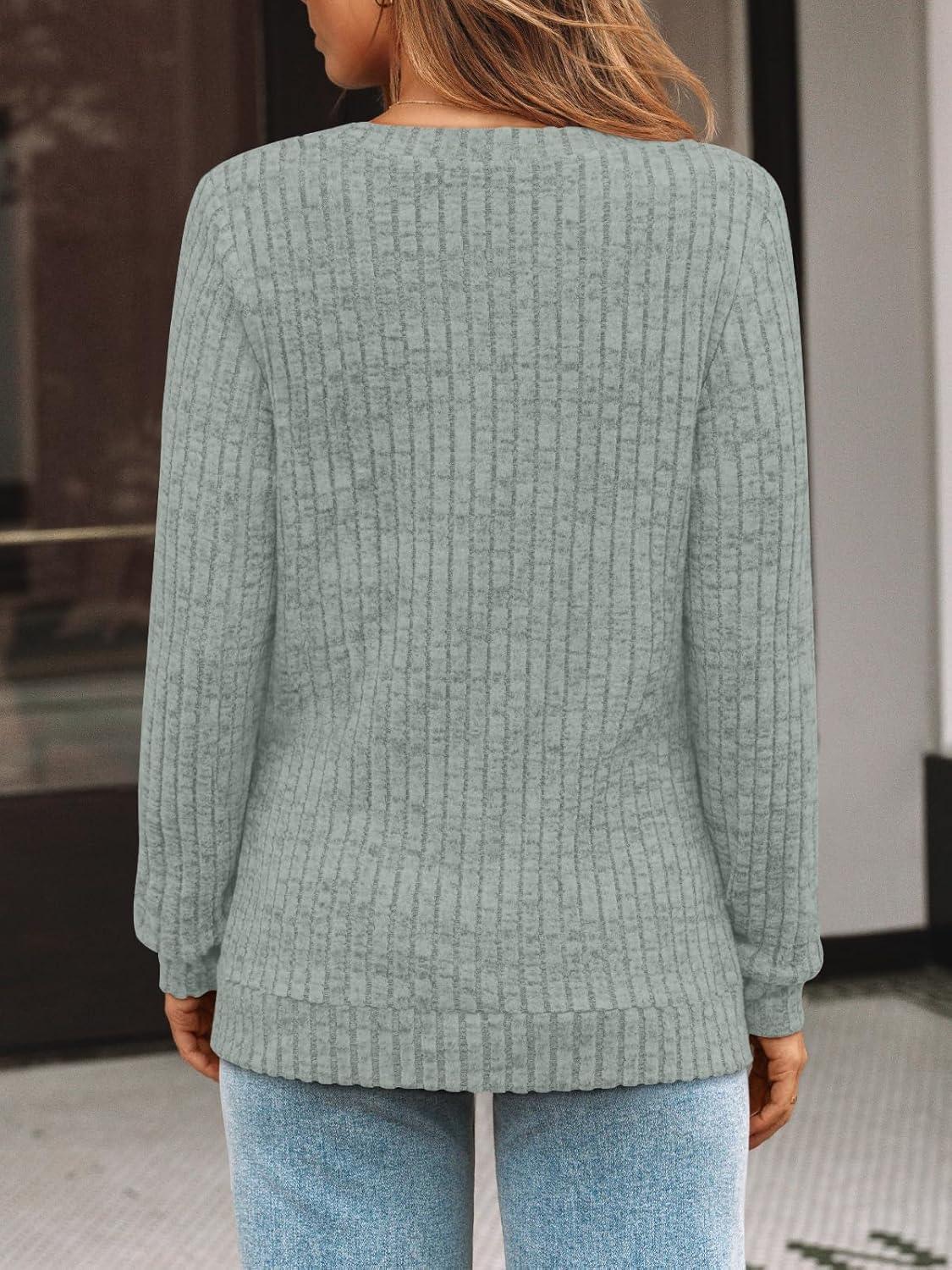 imageAUTOMET Womens V Neck Long Sleeve Shirt Fall Fashion Tops Tunic Dressy Casual Sweater Clothes Cute Trendy Work Outfits 2025Greenmint