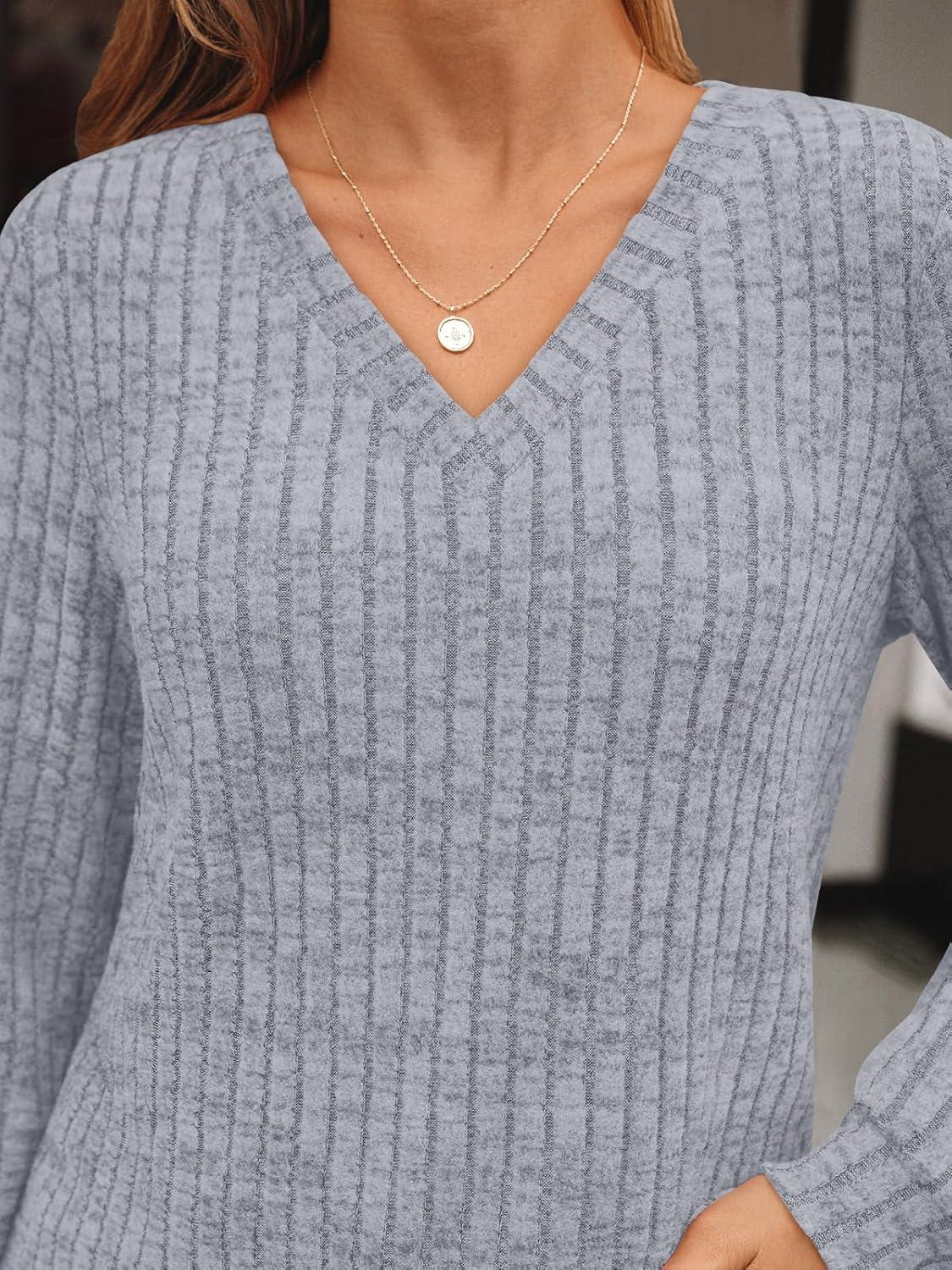 imageAUTOMET Womens V Neck Long Sleeve Shirt Fall Fashion Tops Tunic Dressy Casual Sweater Clothes Cute Trendy Work Outfits 2025Grey