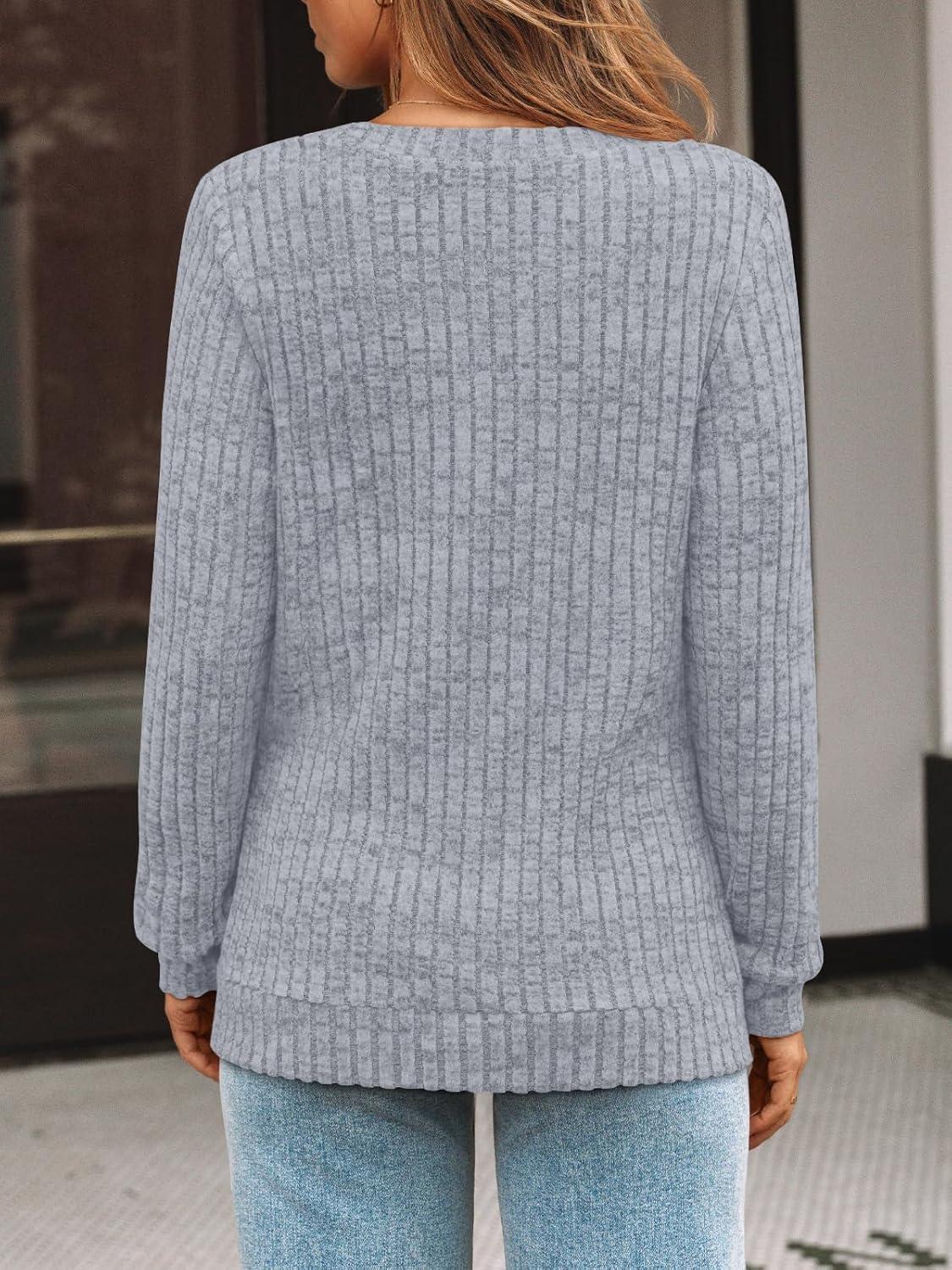 imageAUTOMET Womens V Neck Long Sleeve Shirt Fall Fashion Tops Tunic Dressy Casual Sweater Clothes Cute Trendy Work Outfits 2025Grey