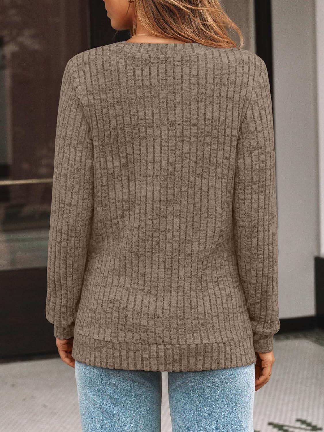 imageAUTOMET Womens V Neck Long Sleeve Shirt Fall Fashion Tops Tunic Dressy Casual Sweater Clothes Cute Trendy Work Outfits 2025Khaki