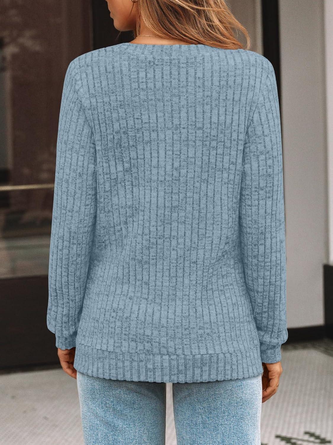 imageAUTOMET Womens V Neck Long Sleeve Shirt Fall Fashion Tops Tunic Dressy Casual Sweater Clothes Cute Trendy Work Outfits 2025Lightblue