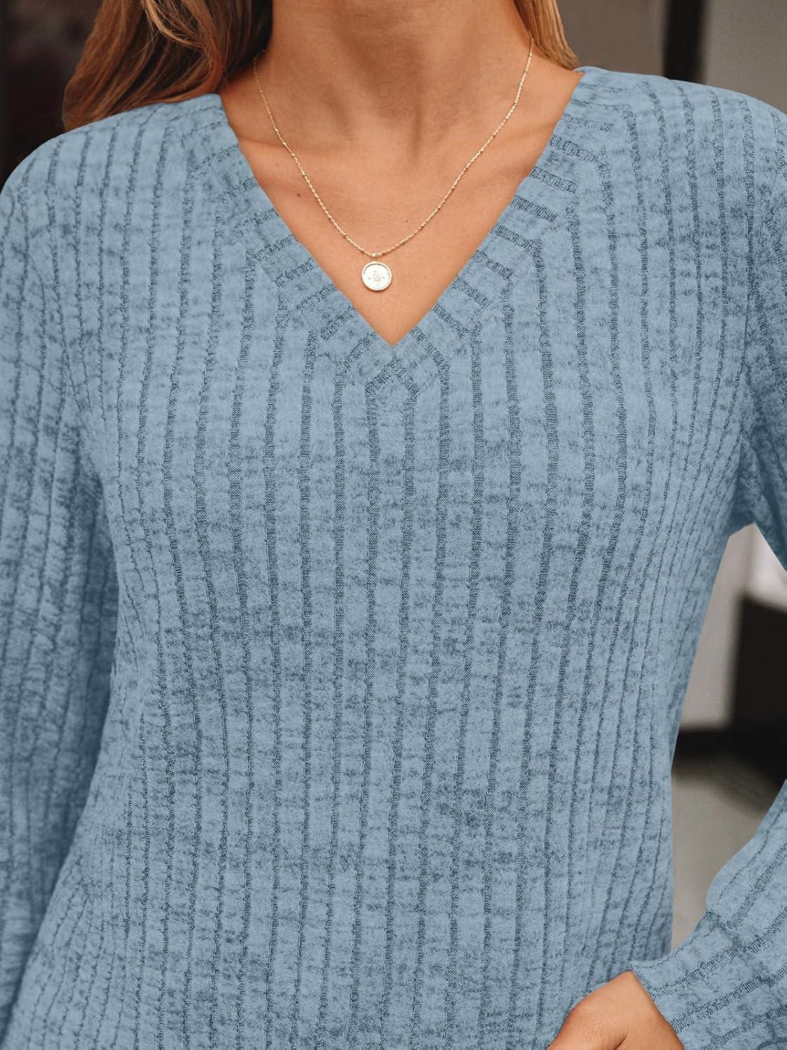 imageAUTOMET Womens V Neck Long Sleeve Shirt Fall Fashion Tops Tunic Dressy Casual Sweater Clothes Cute Trendy Work Outfits 2025Lightblue