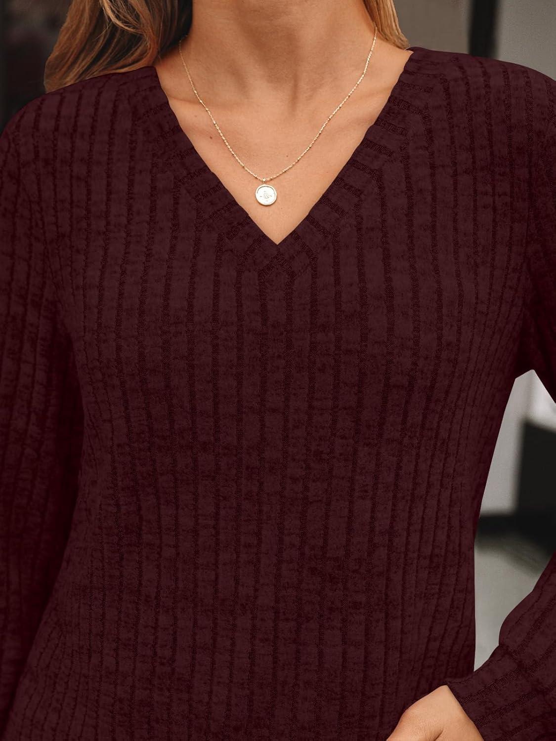 imageAUTOMET Womens V Neck Long Sleeve Shirt Fall Fashion Tops Tunic Dressy Casual Sweater Clothes Cute Trendy Work Outfits 2025Maroon
