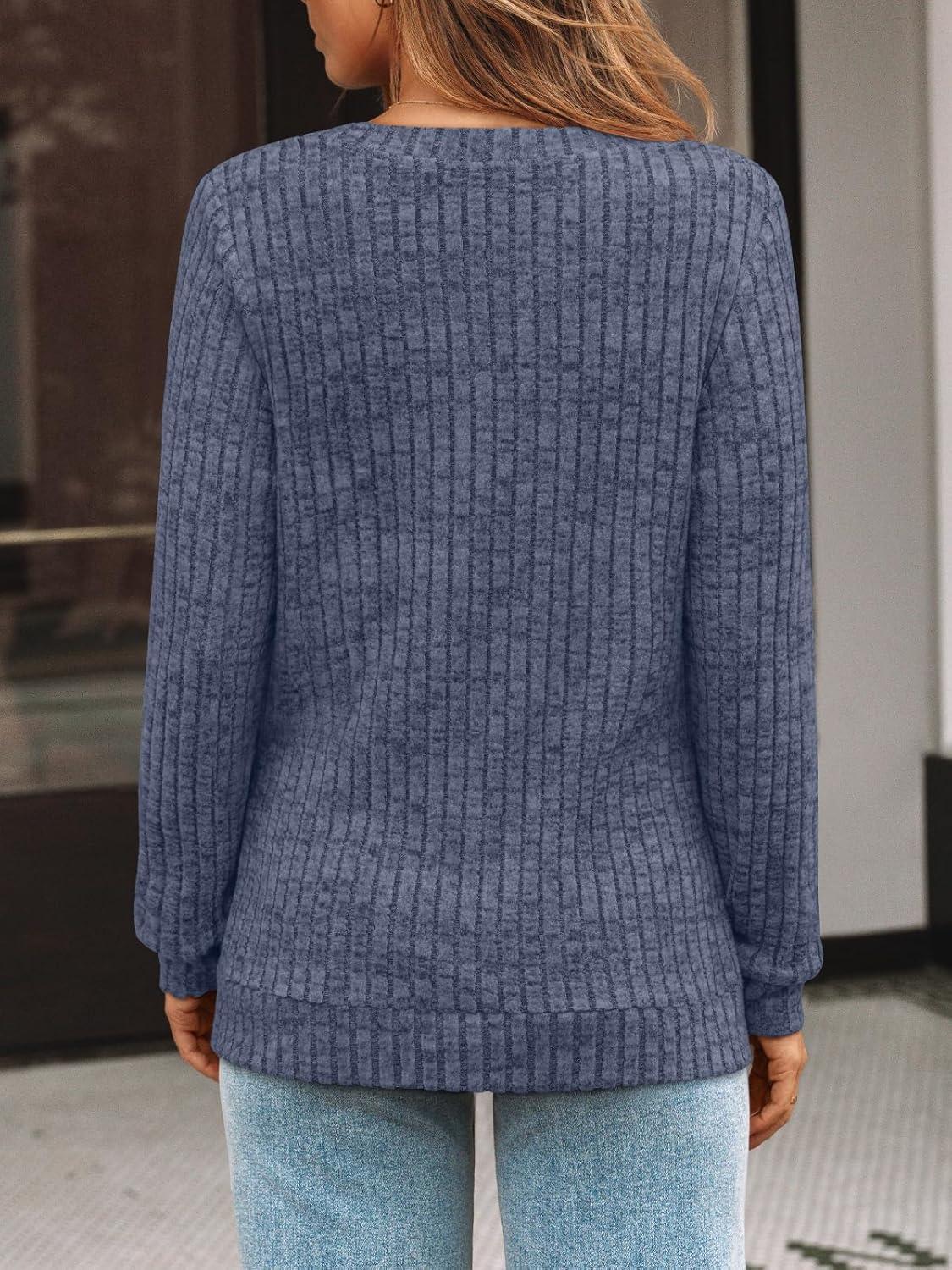 imageAUTOMET Womens V Neck Long Sleeve Shirt Fall Fashion Tops Tunic Dressy Casual Sweater Clothes Cute Trendy Work Outfits 2025Navy