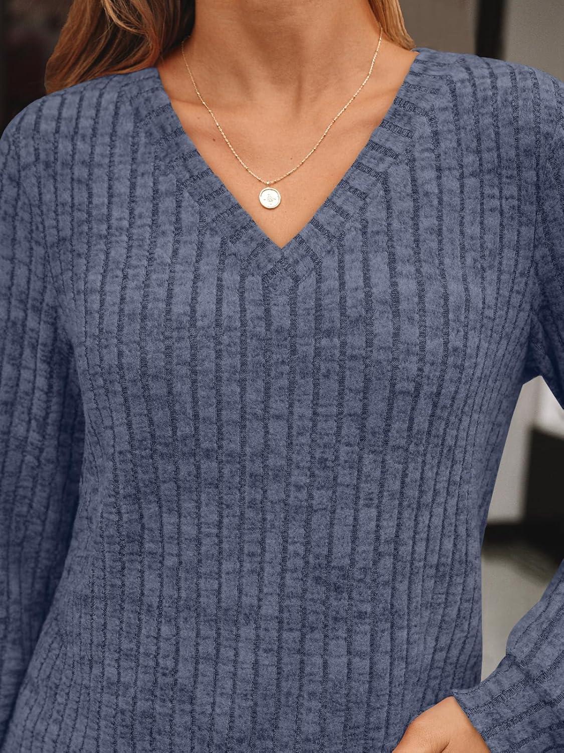 imageAUTOMET Womens V Neck Long Sleeve Shirt Fall Fashion Tops Tunic Dressy Casual Sweater Clothes Cute Trendy Work Outfits 2025Navy