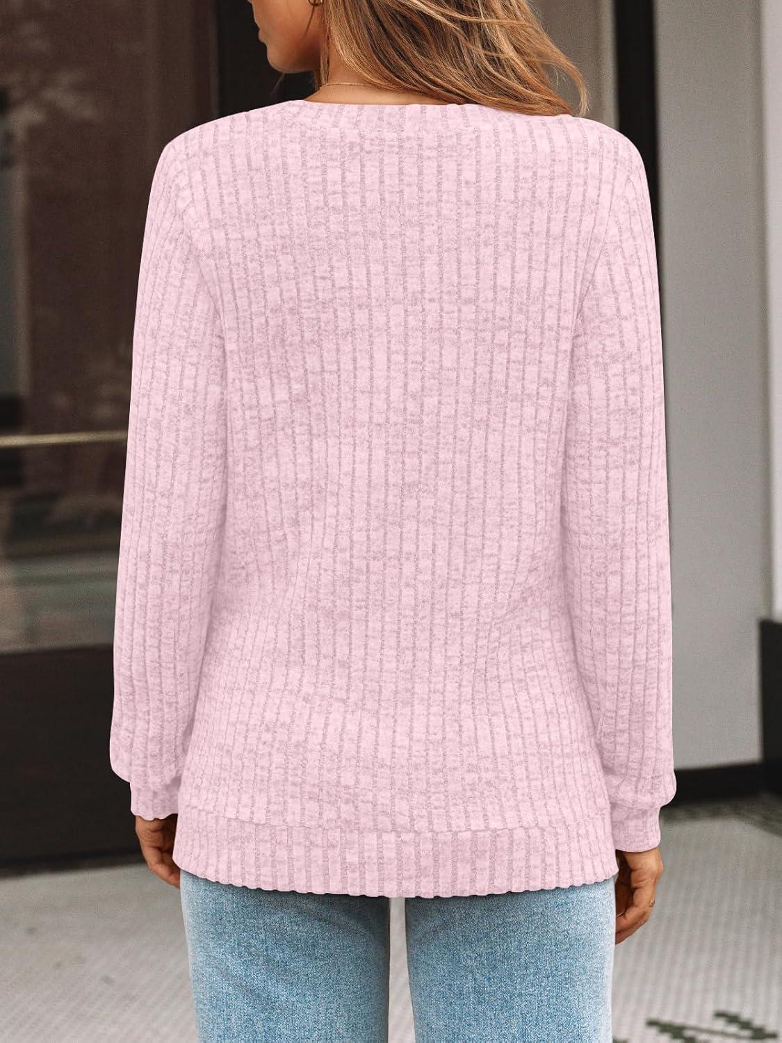 imageAUTOMET Womens V Neck Long Sleeve Shirt Fall Fashion Tops Tunic Dressy Casual Sweater Clothes Cute Trendy Work Outfits 2025Pink