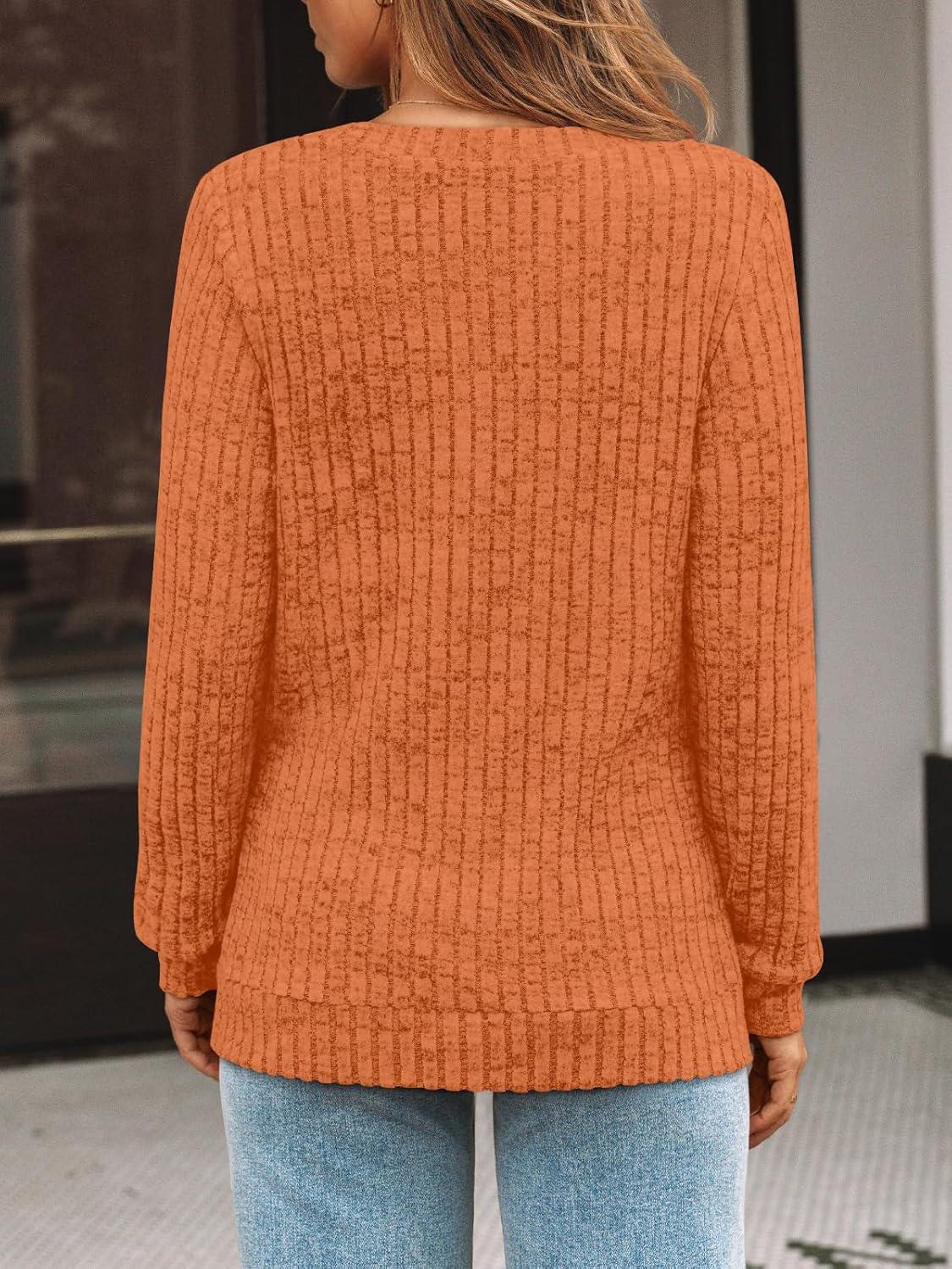 imageAUTOMET Womens V Neck Long Sleeve Shirt Fall Fashion Tops Tunic Dressy Casual Sweater Clothes Cute Trendy Work Outfits 2025Pumpkin