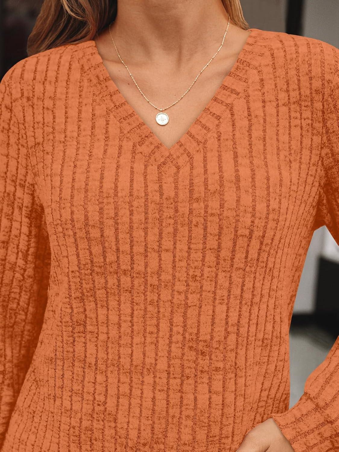 imageAUTOMET Womens V Neck Long Sleeve Shirt Fall Fashion Tops Tunic Dressy Casual Sweater Clothes Cute Trendy Work Outfits 2025Pumpkin