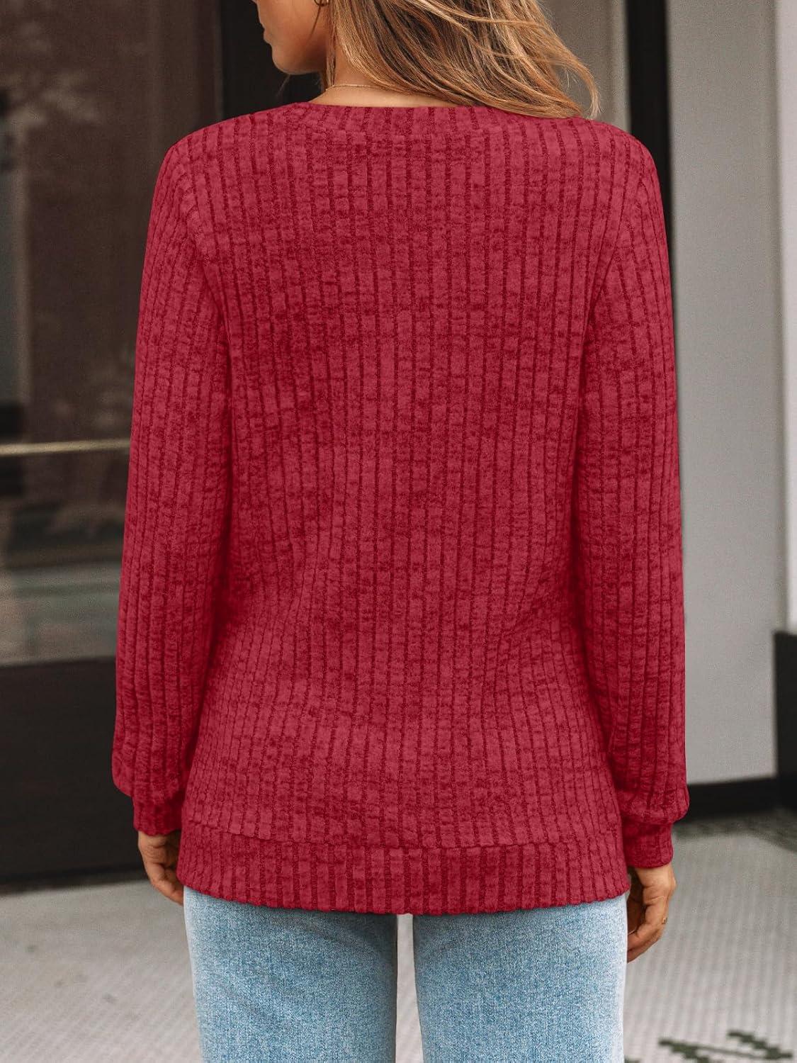 imageAUTOMET Womens V Neck Long Sleeve Shirt Fall Fashion Tops Tunic Dressy Casual Sweater Clothes Cute Trendy Work Outfits 2025Red