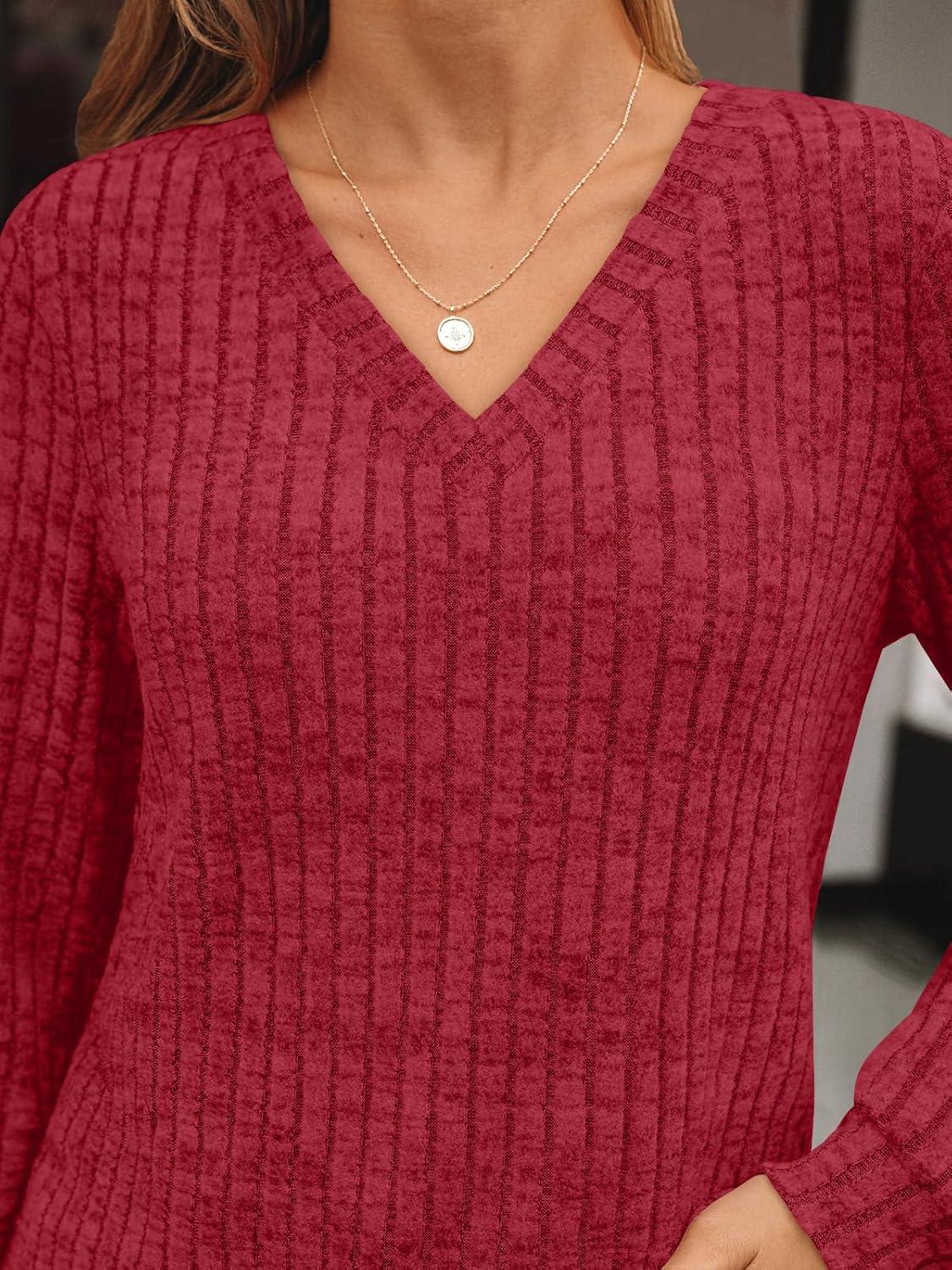 imageAUTOMET Womens V Neck Long Sleeve Shirt Fall Fashion Tops Tunic Dressy Casual Sweater Clothes Cute Trendy Work Outfits 2025Red