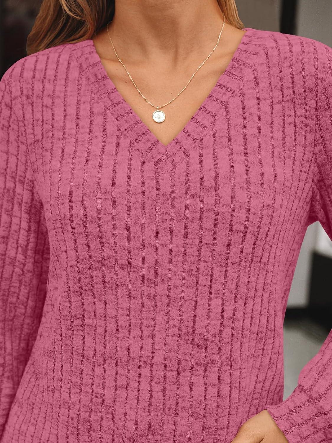 imageAUTOMET Womens V Neck Long Sleeve Shirt Fall Fashion Tops Tunic Dressy Casual Sweater Clothes Cute Trendy Work Outfits 2025Rose