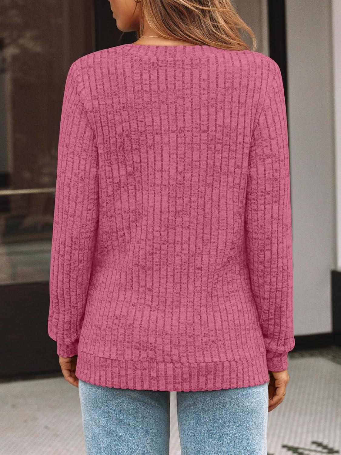 imageAUTOMET Womens V Neck Long Sleeve Shirt Fall Fashion Tops Tunic Dressy Casual Sweater Clothes Cute Trendy Work Outfits 2025Rose