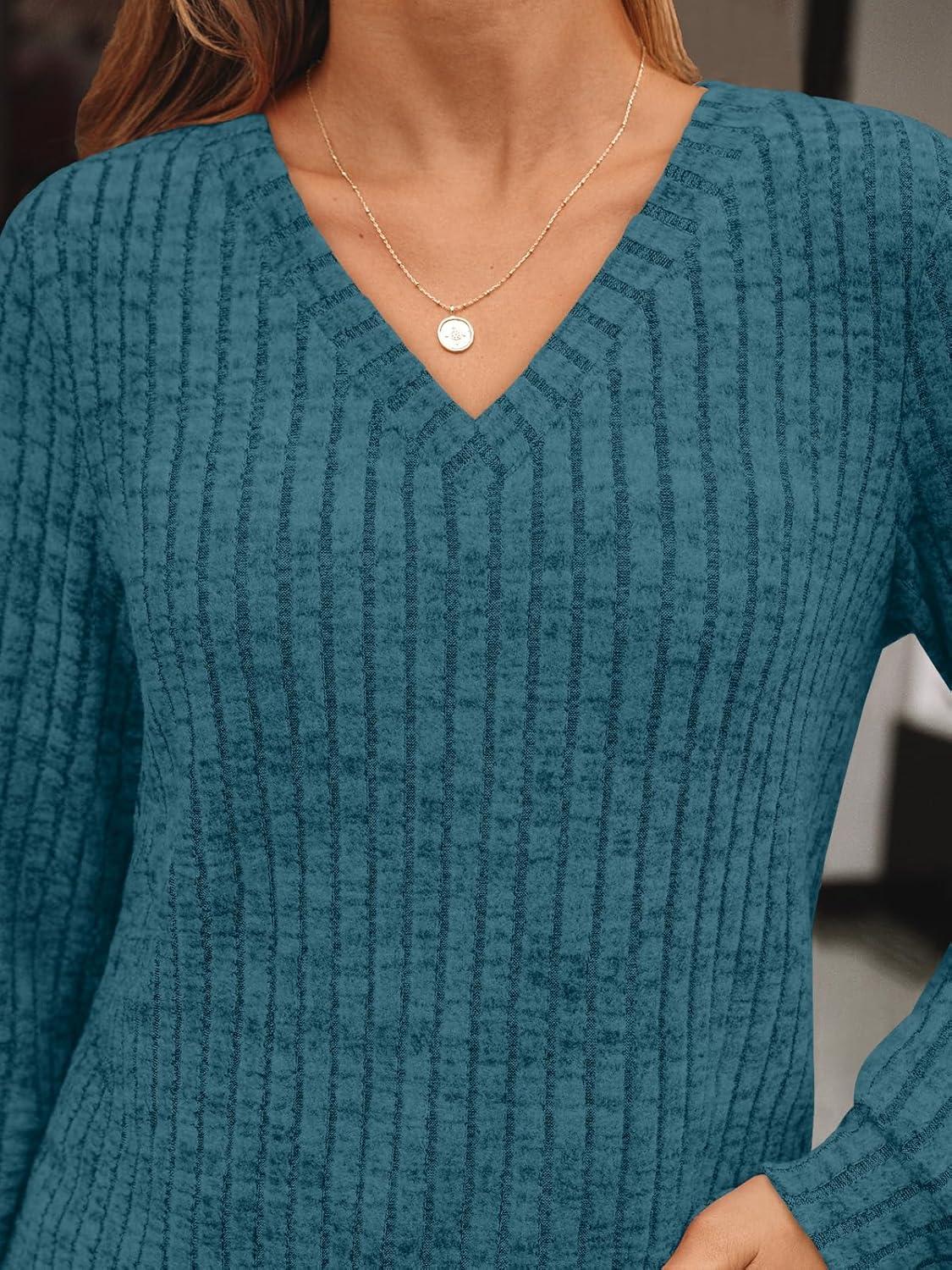 imageAUTOMET Womens V Neck Long Sleeve Shirt Fall Fashion Tops Tunic Dressy Casual Sweater Clothes Cute Trendy Work Outfits 2025Teal