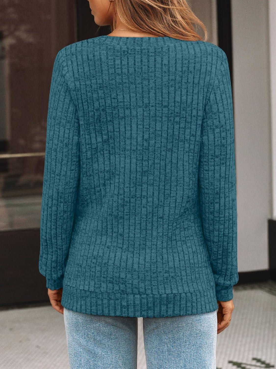 imageAUTOMET Womens V Neck Long Sleeve Shirt Fall Fashion Tops Tunic Dressy Casual Sweater Clothes Cute Trendy Work Outfits 2025Teal