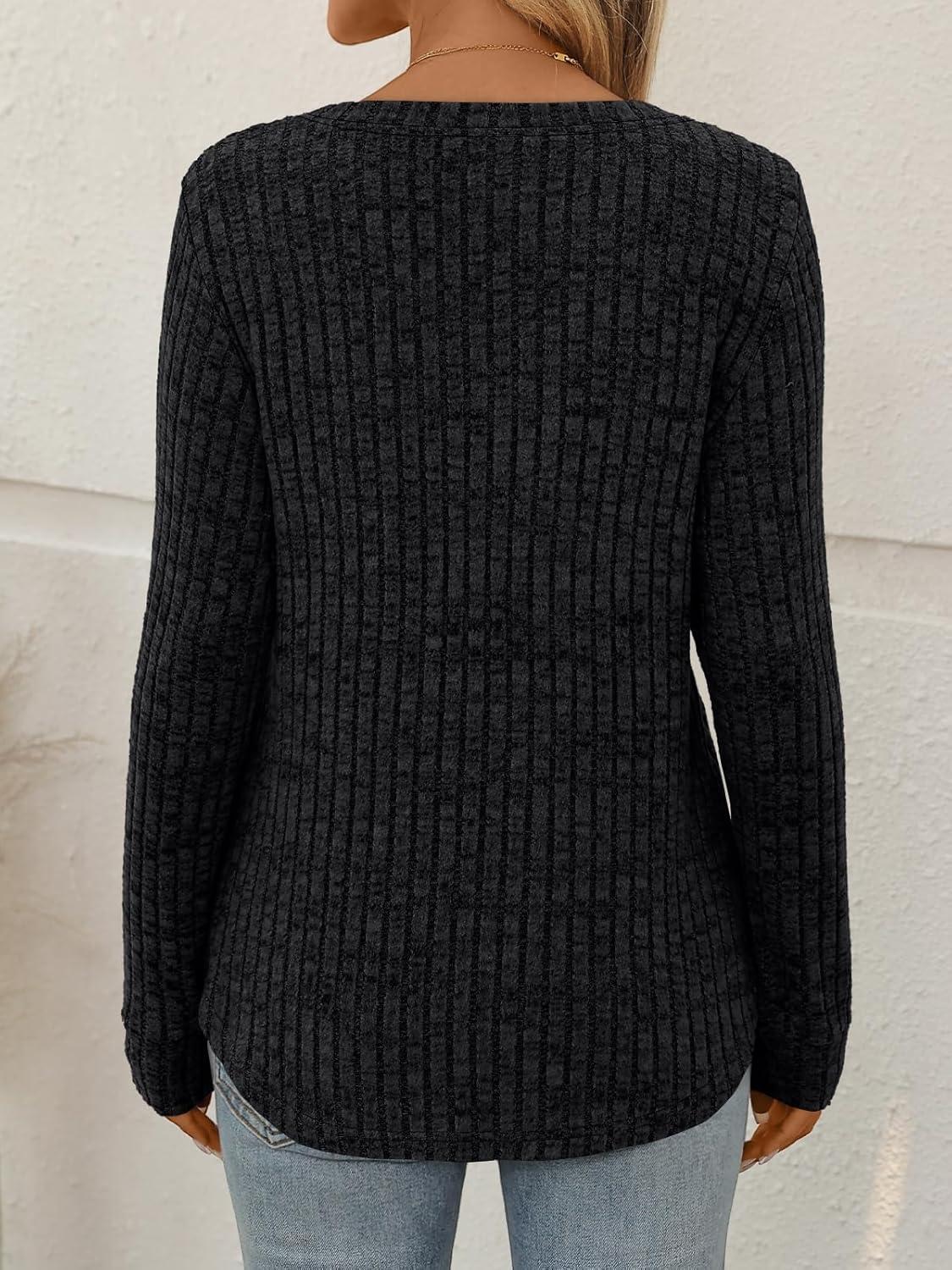 imageAUTOMET Womens V Neck Long Sleeve Shirts Casual Lightweight Tunic Sweaters Fall Fashion Tops Trendy Dressy Clothes 2025Black