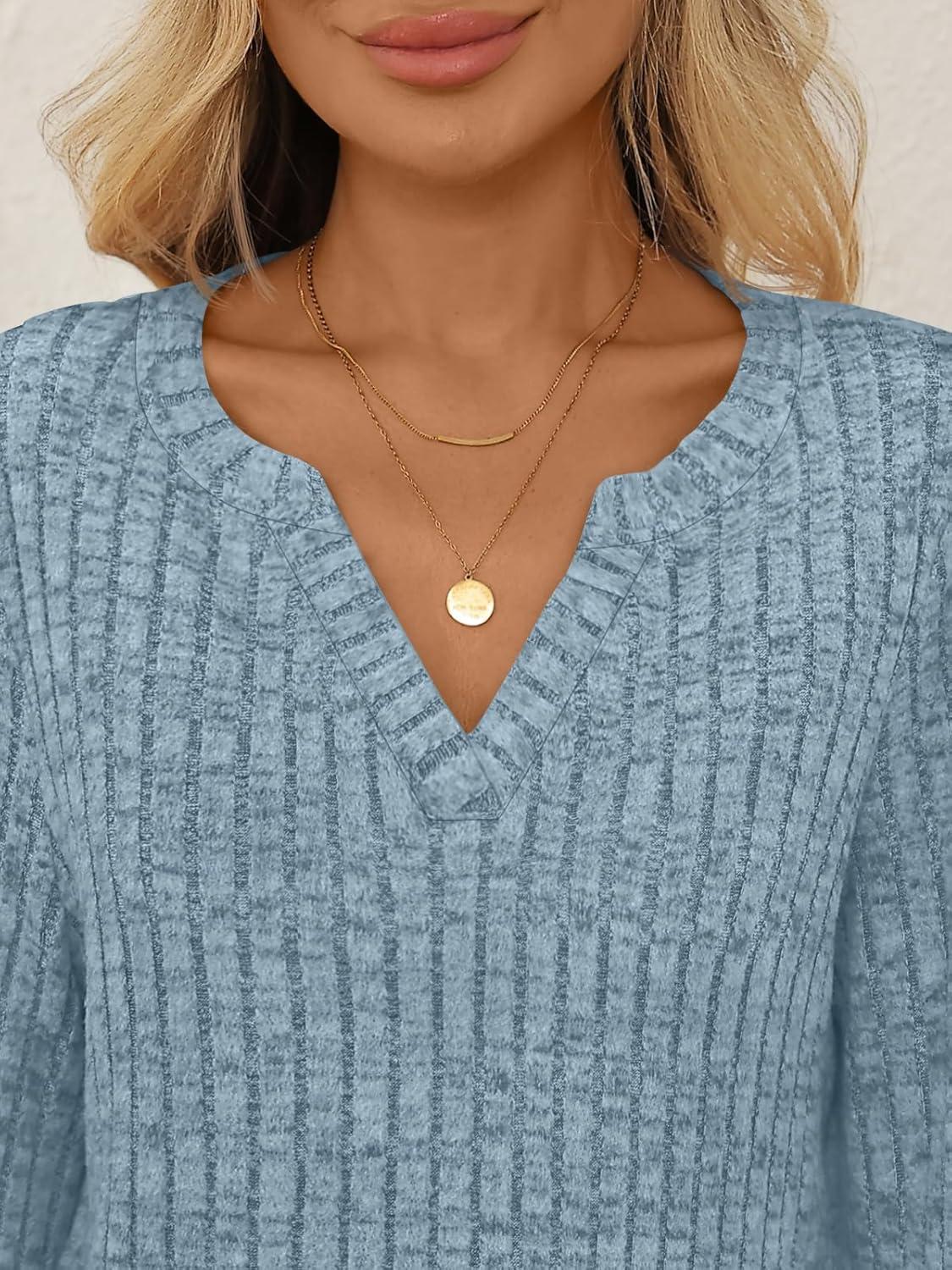 imageAUTOMET Womens V Neck Long Sleeve Shirts Casual Lightweight Tunic Sweaters Fall Fashion Tops Trendy Dressy Clothes 2025Blue