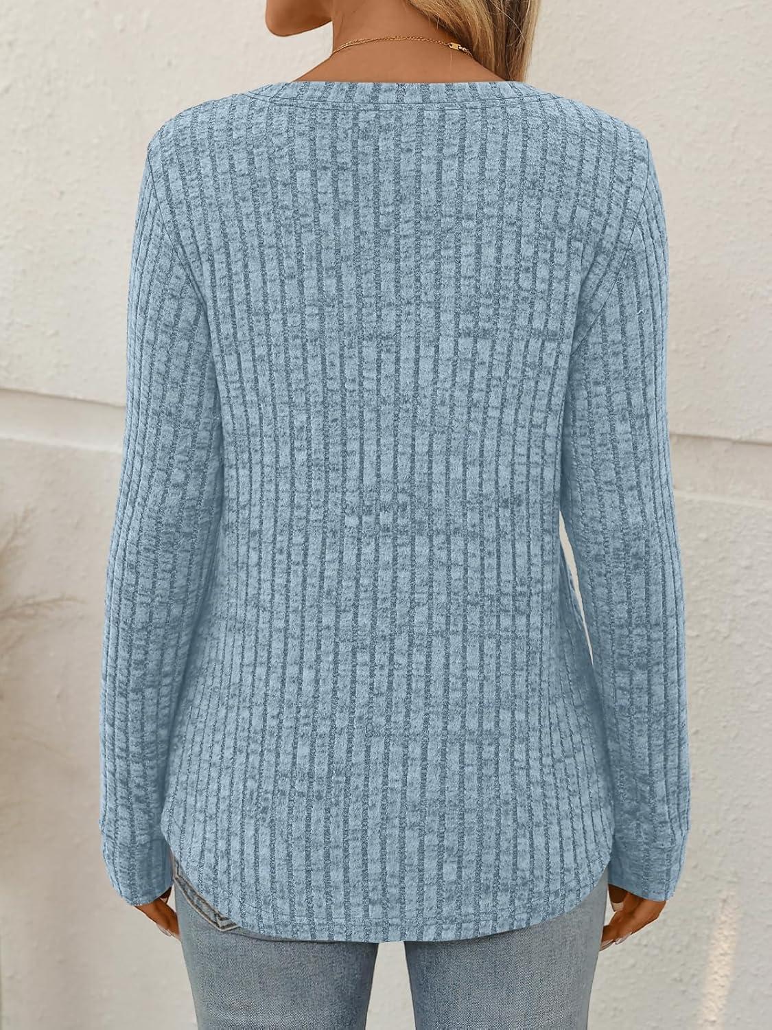 imageAUTOMET Womens V Neck Long Sleeve Shirts Casual Lightweight Tunic Sweaters Fall Fashion Tops Trendy Dressy Clothes 2025Blue