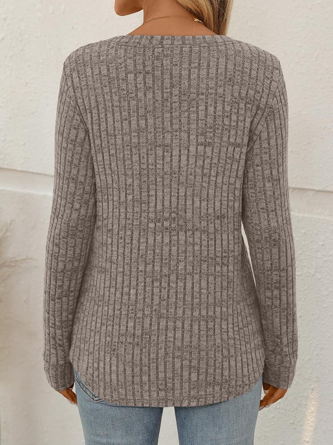 imageAUTOMET Womens V Neck Long Sleeve Shirts Casual Lightweight Tunic Sweaters Fall Fashion Tops Trendy Dressy Clothes 2025Coffee