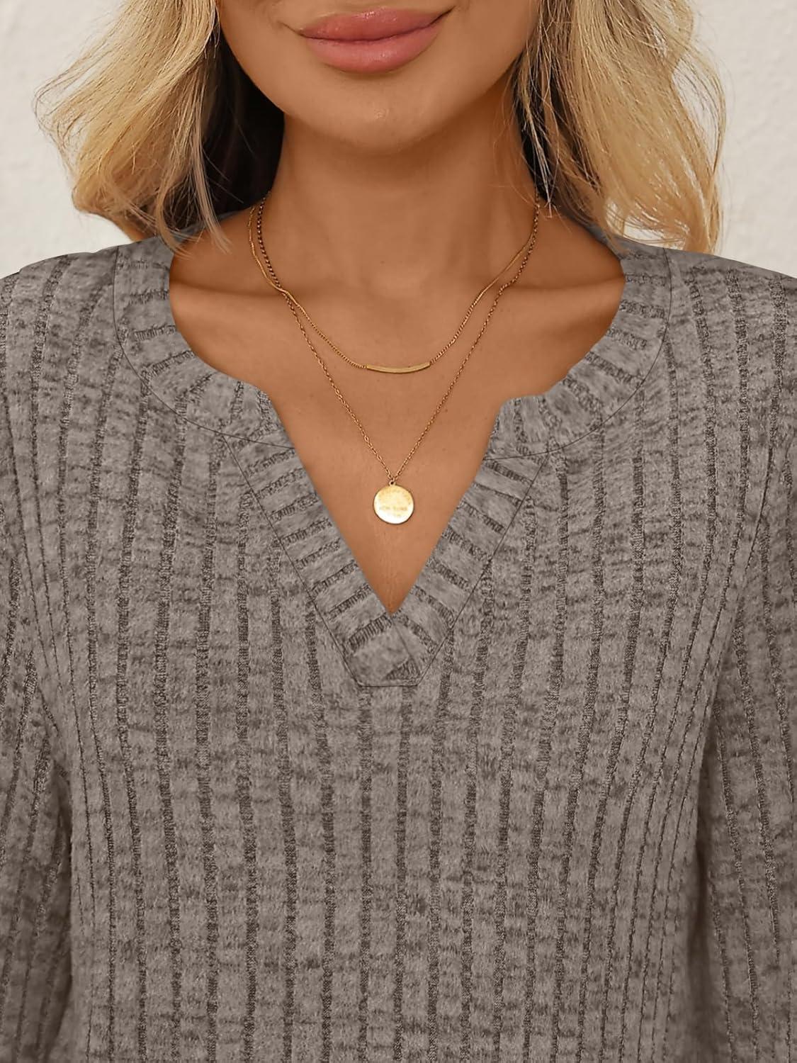 imageAUTOMET Womens V Neck Long Sleeve Shirts Casual Lightweight Tunic Sweaters Fall Fashion Tops Trendy Dressy Clothes 2025Coffee