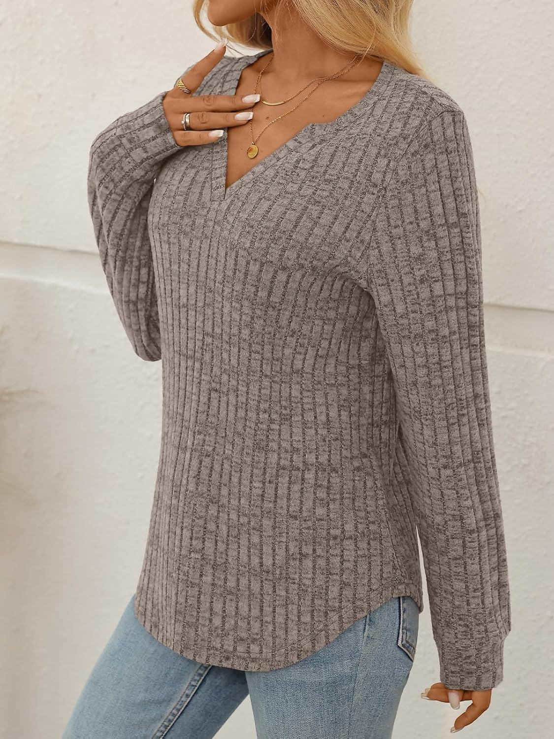 imageAUTOMET Womens V Neck Long Sleeve Shirts Casual Lightweight Tunic Sweaters Fall Fashion Tops Trendy Dressy Clothes 2025Coffee