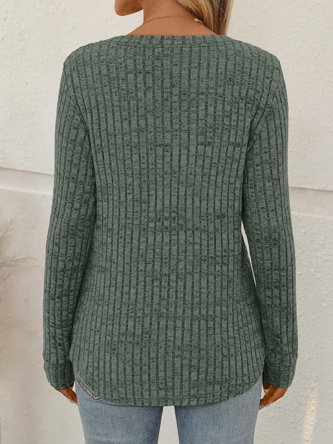 imageAUTOMET Womens V Neck Long Sleeve Shirts Casual Lightweight Tunic Sweaters Fall Fashion Tops Trendy Dressy Clothes 2025Green