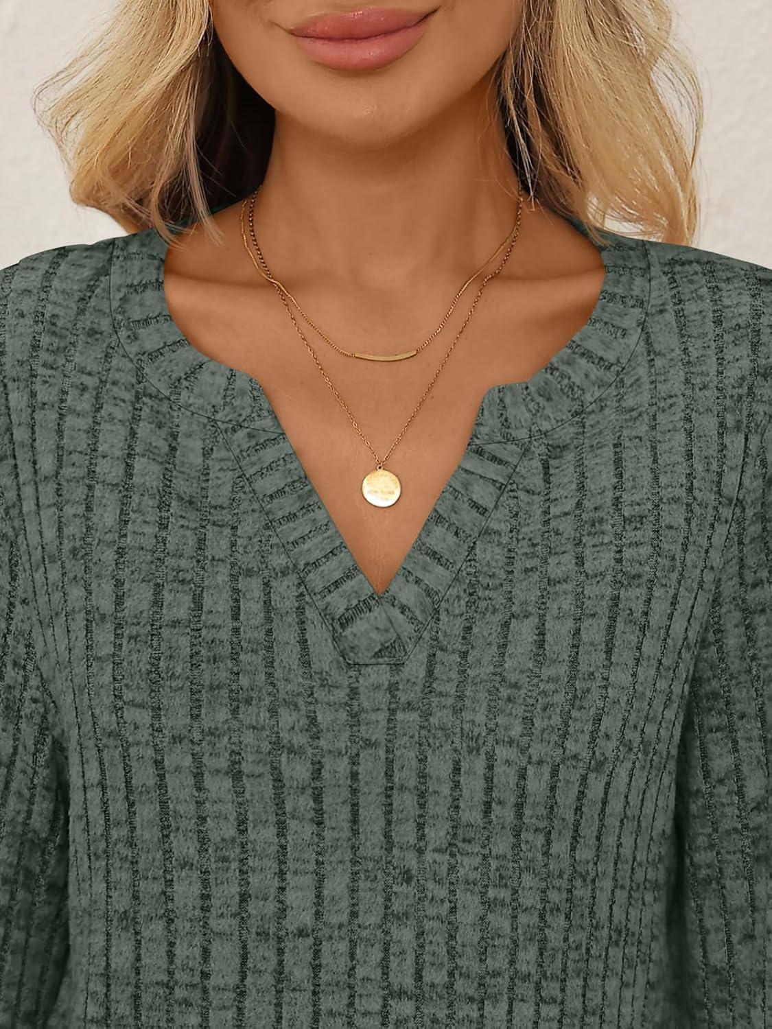 imageAUTOMET Womens V Neck Long Sleeve Shirts Casual Lightweight Tunic Sweaters Fall Fashion Tops Trendy Dressy Clothes 2025Green